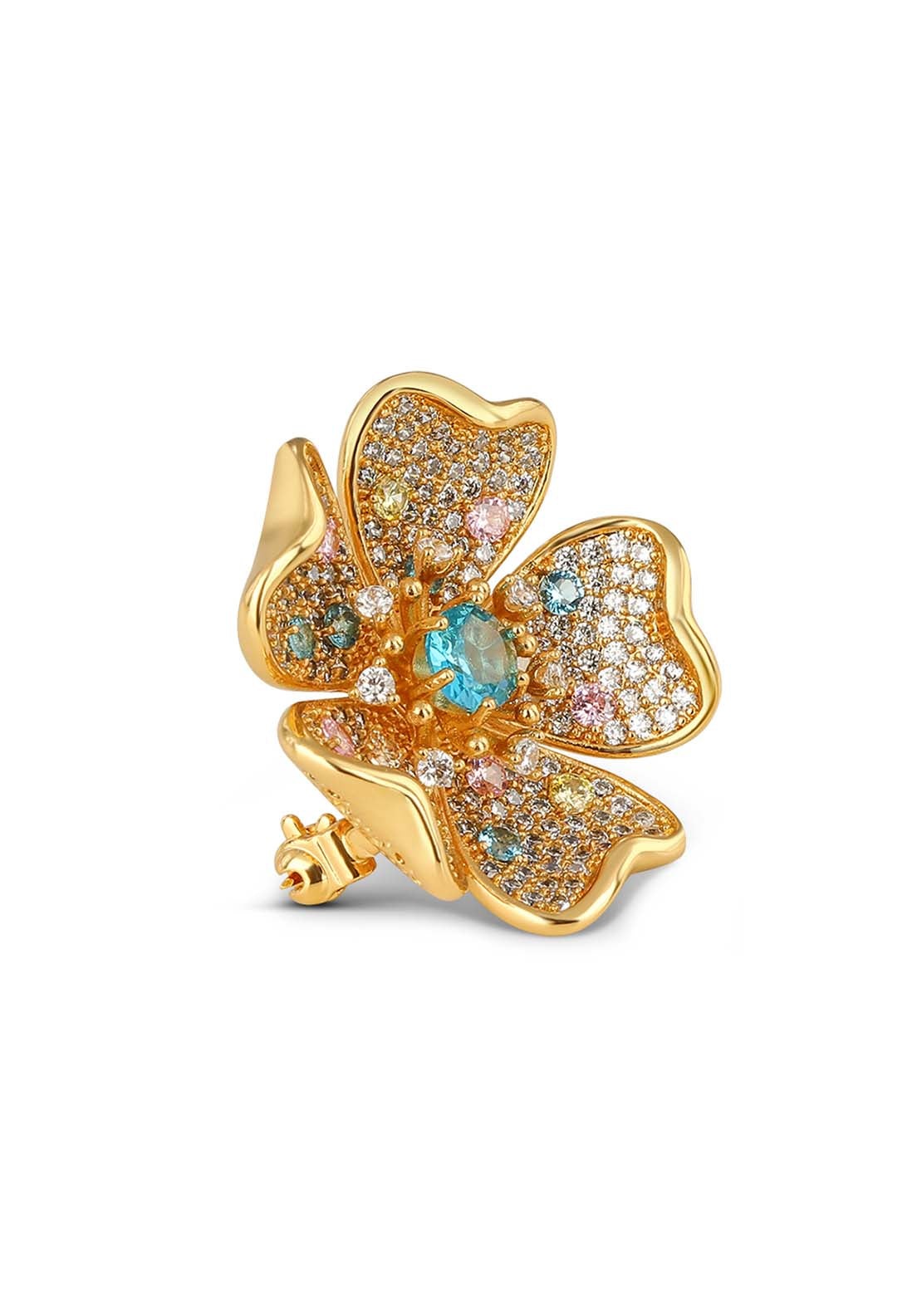 Gold Plated Floral Cubic Zirconia Brooch - Rose Gold