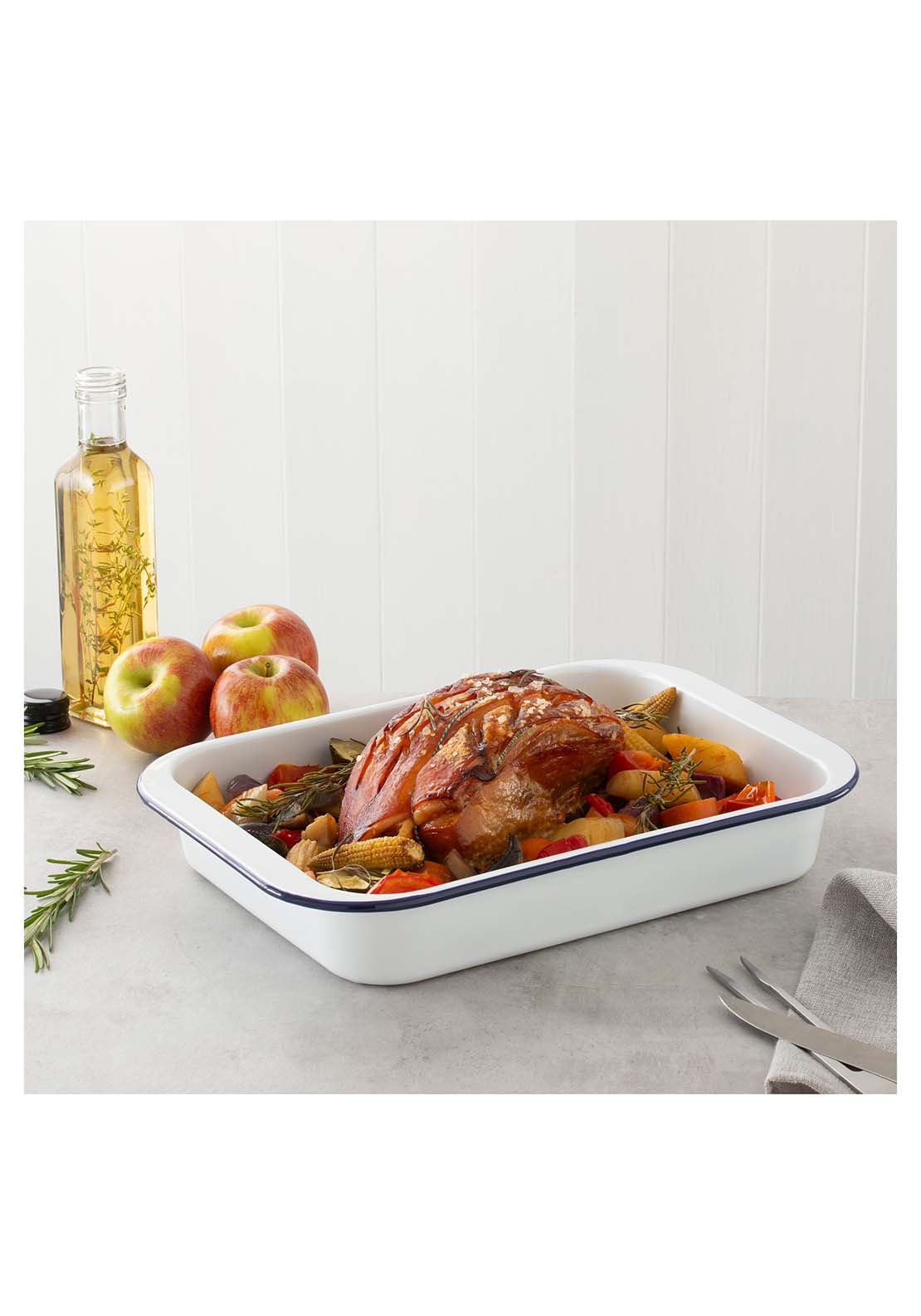 Hairy Bikers Hairy Bikers Enamelled Roasting Tin - White 3 Shaws Department Stores