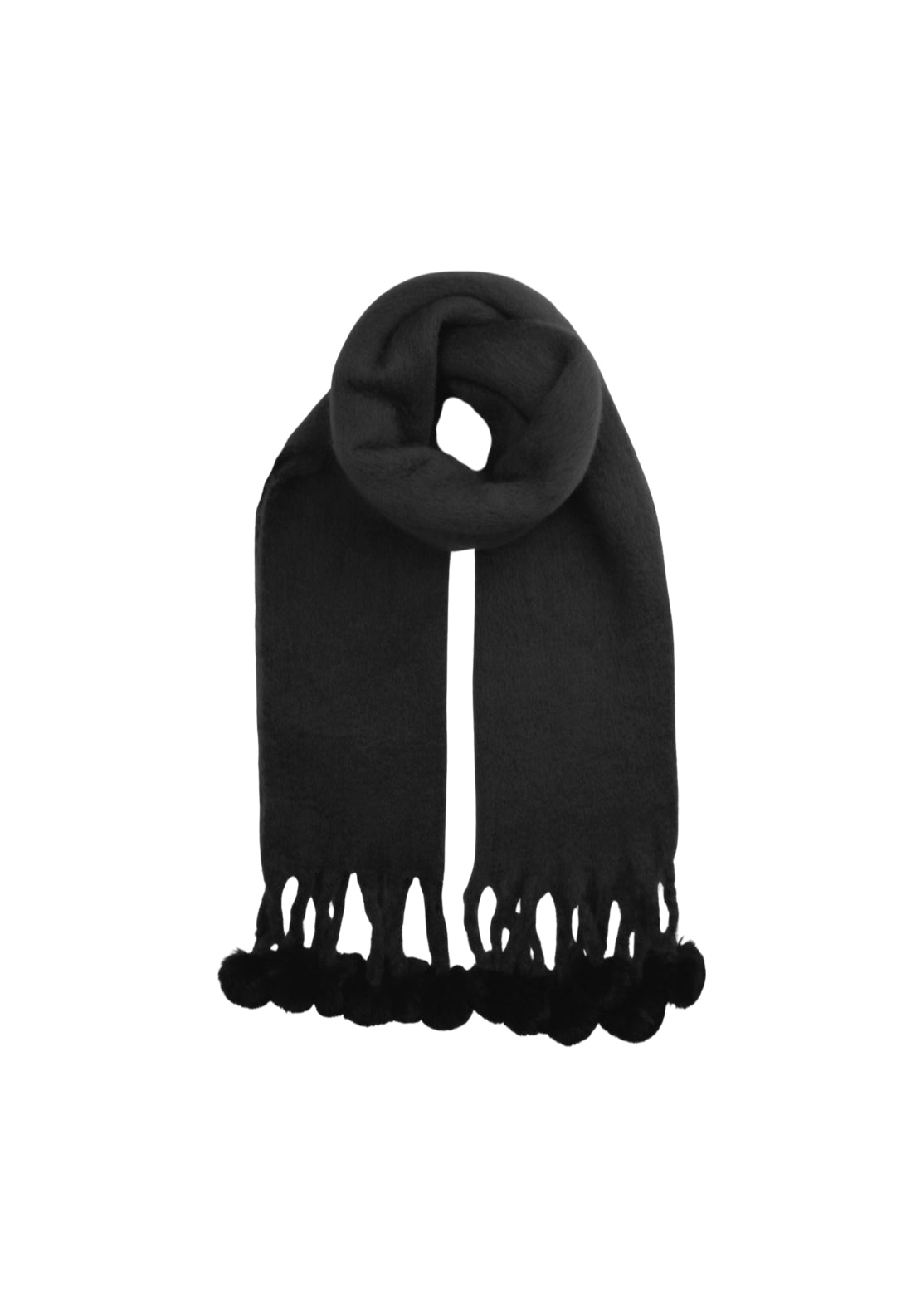 Pom Pom Trim Scarf - Black