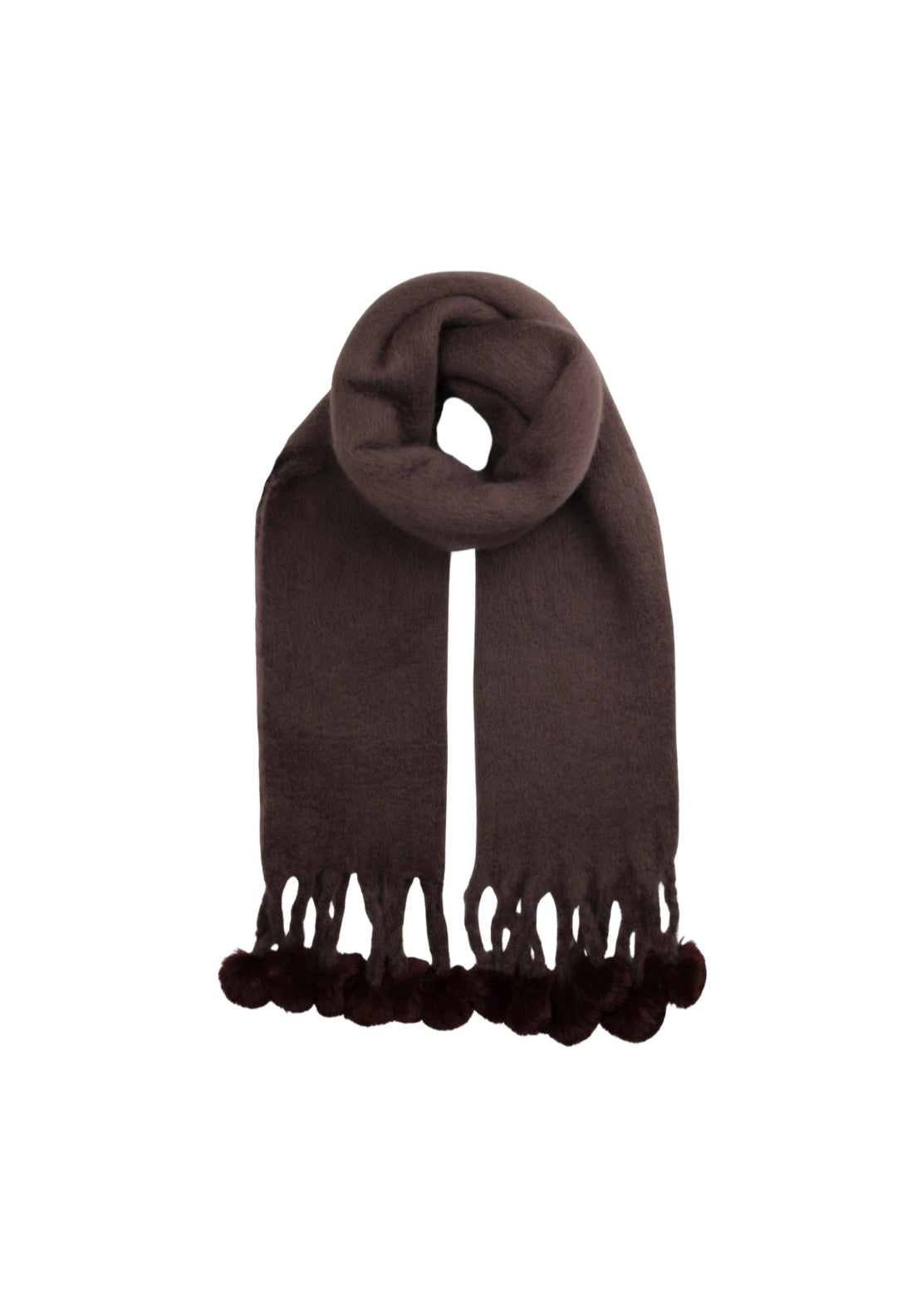 Pom Pom Trim Scarf - Brown