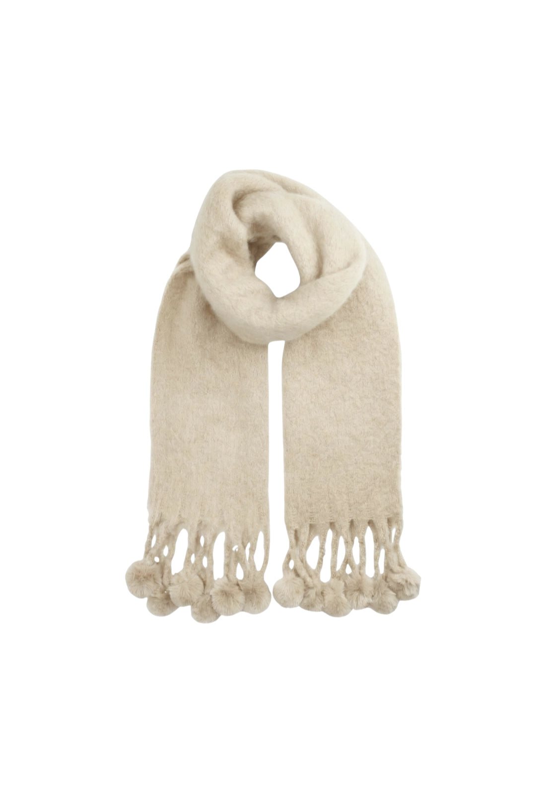 Pom Pom Trim Scarf - Cream