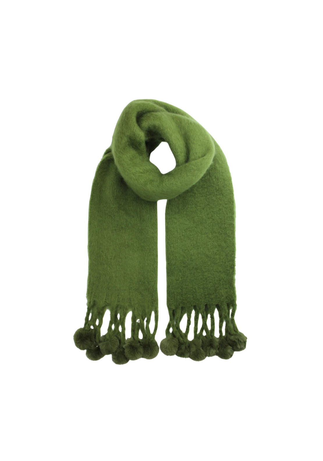 Pom Pom Trim Scarf - Green