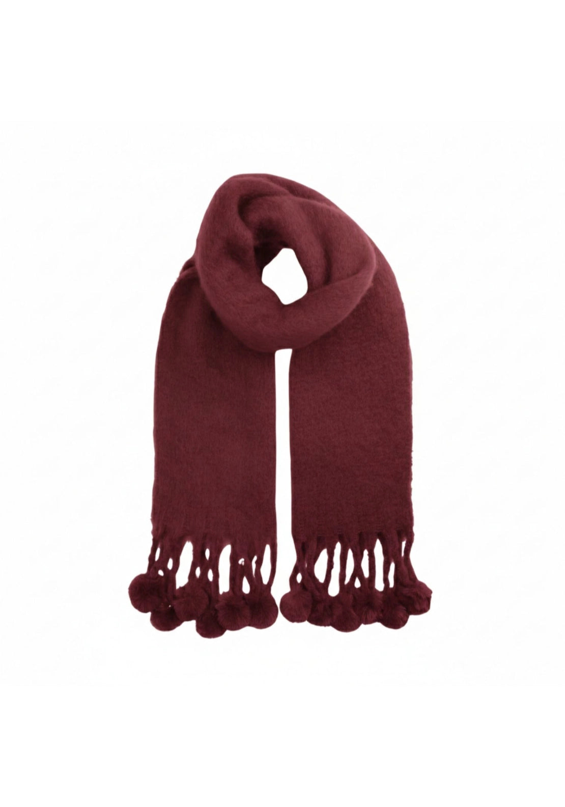 Pom Pom Trim Scarf - Wine