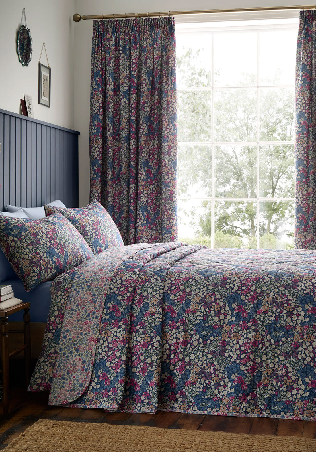 Heather & Ferne Esther Bedspread - Navy 1 Shaws Department Stores
