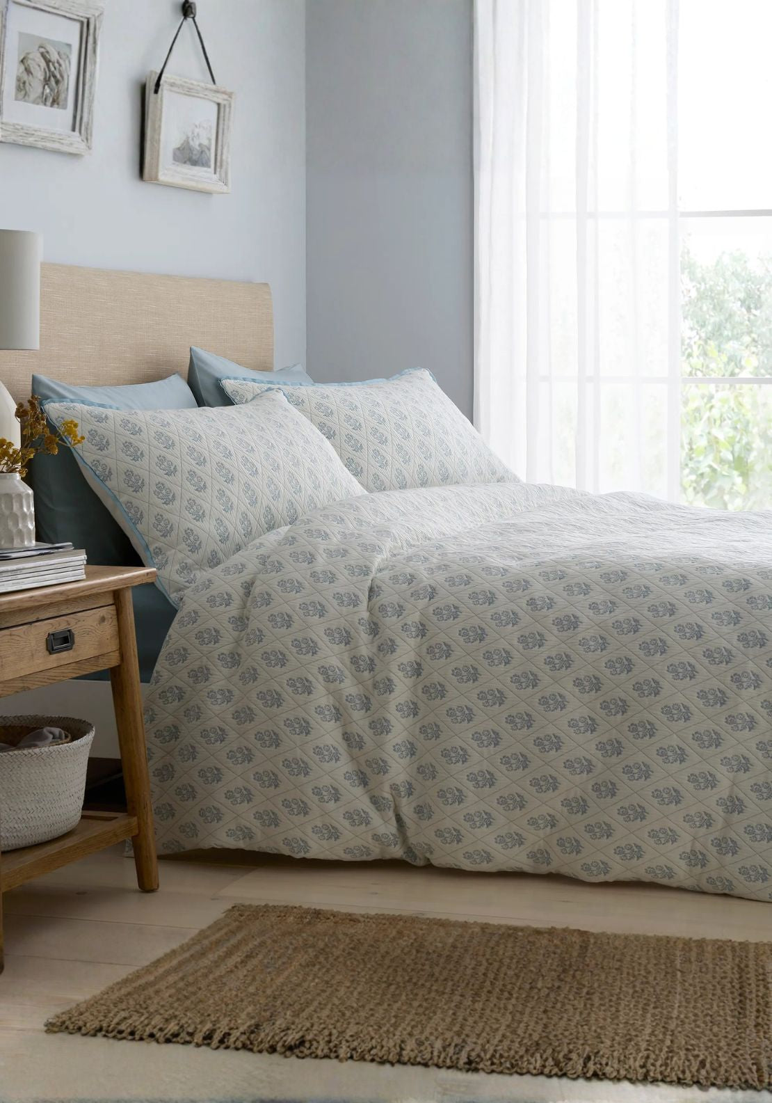 Heather & Ferne Block Floral Duvet Cover Set - Blue 1 Shaws Department Stores