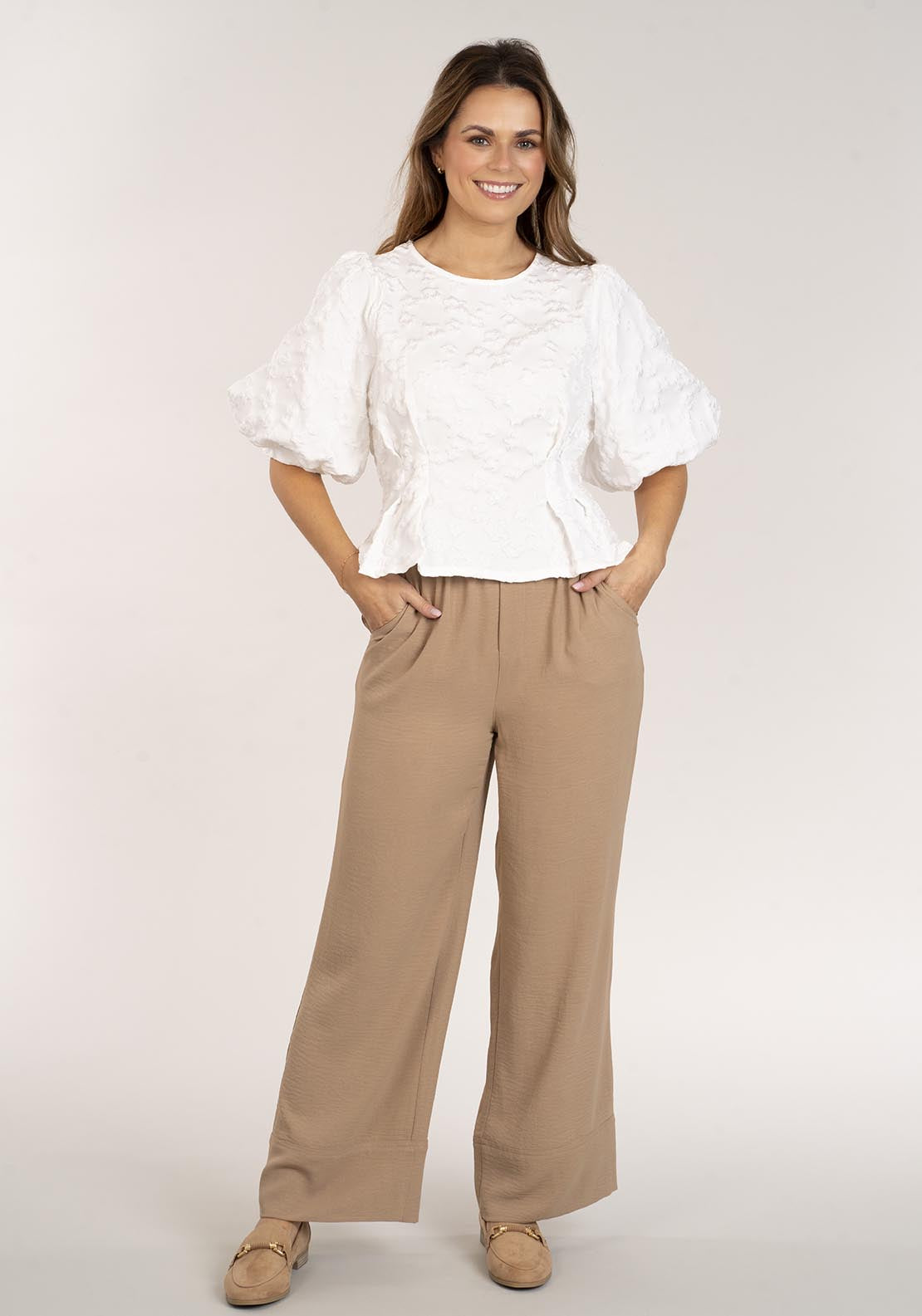 Naoise Textured Peplum Top - White 5 Shaws Department Stores
