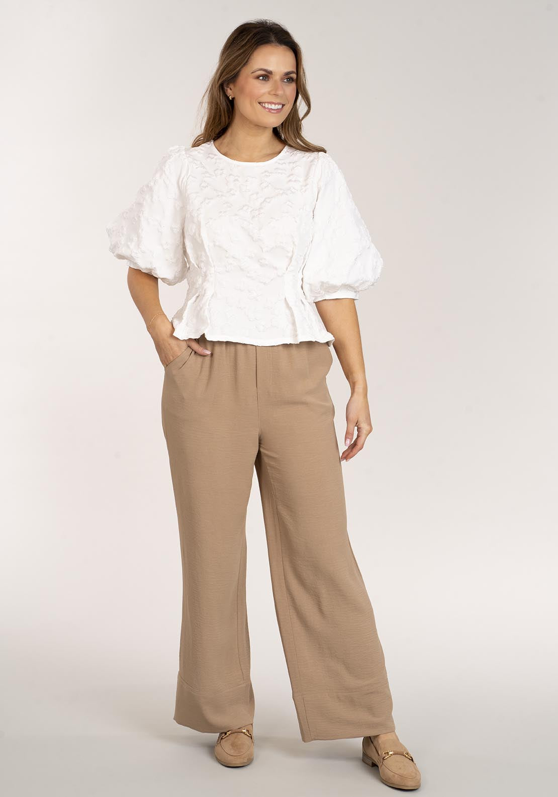 Naoise Textured Peplum Top - White 4 Shaws Department Stores