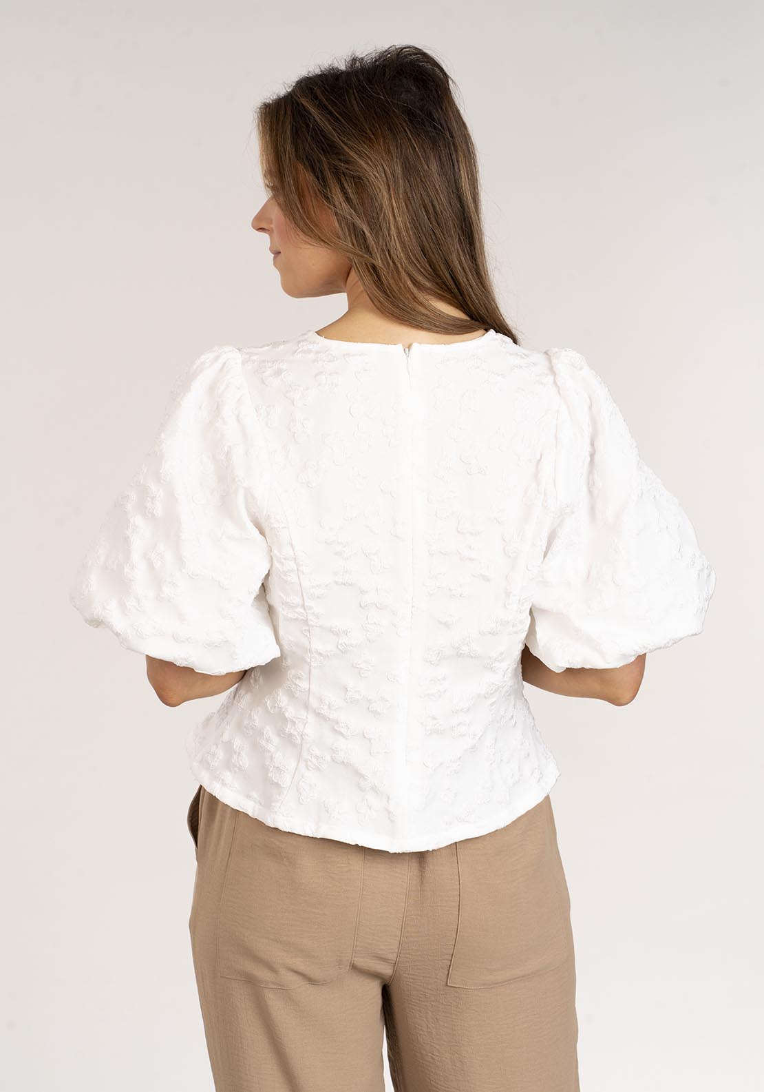 Naoise Textured Peplum Top - White 3 Shaws Department Stores