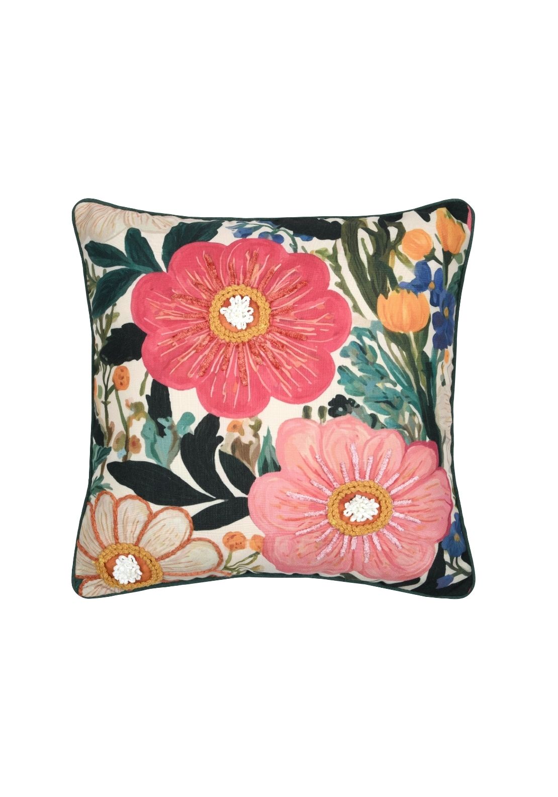 Floral Print Throw Cushion - Multicolore