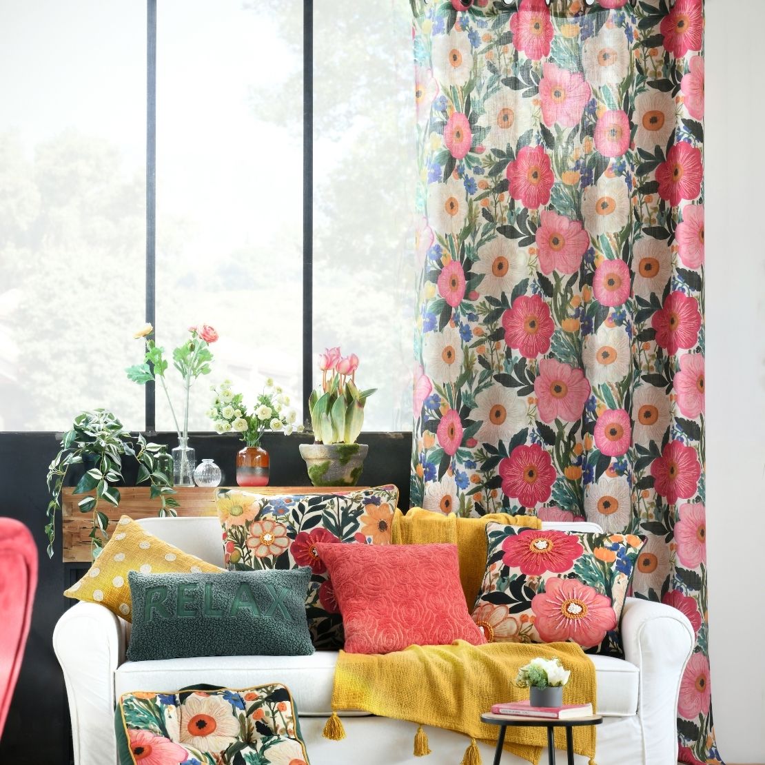 Floral Print Throw Cushion - Multicolore