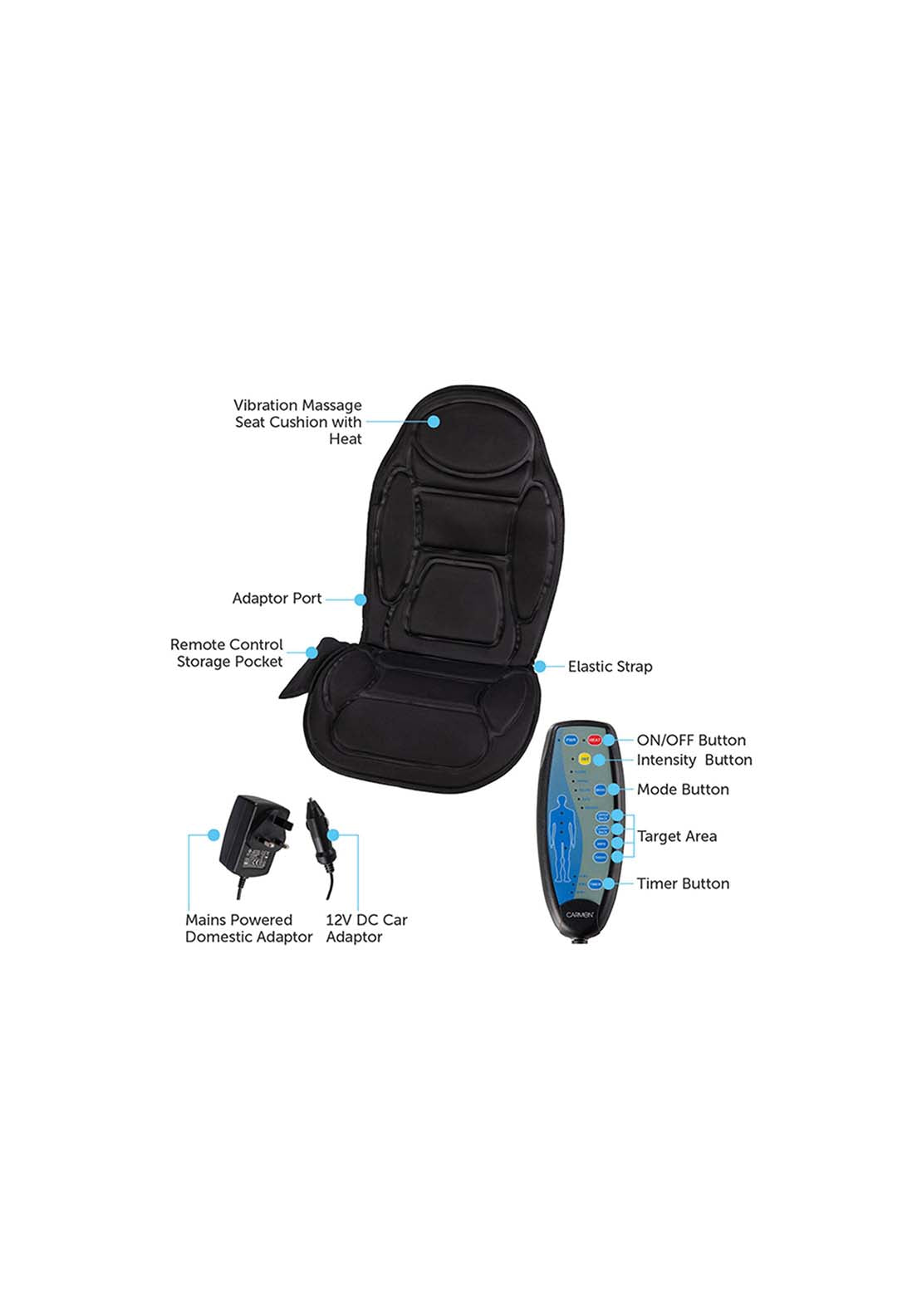 Carmen Massage Vibration Heated Seat Cushion | C81133 3 Shaws Department Stores