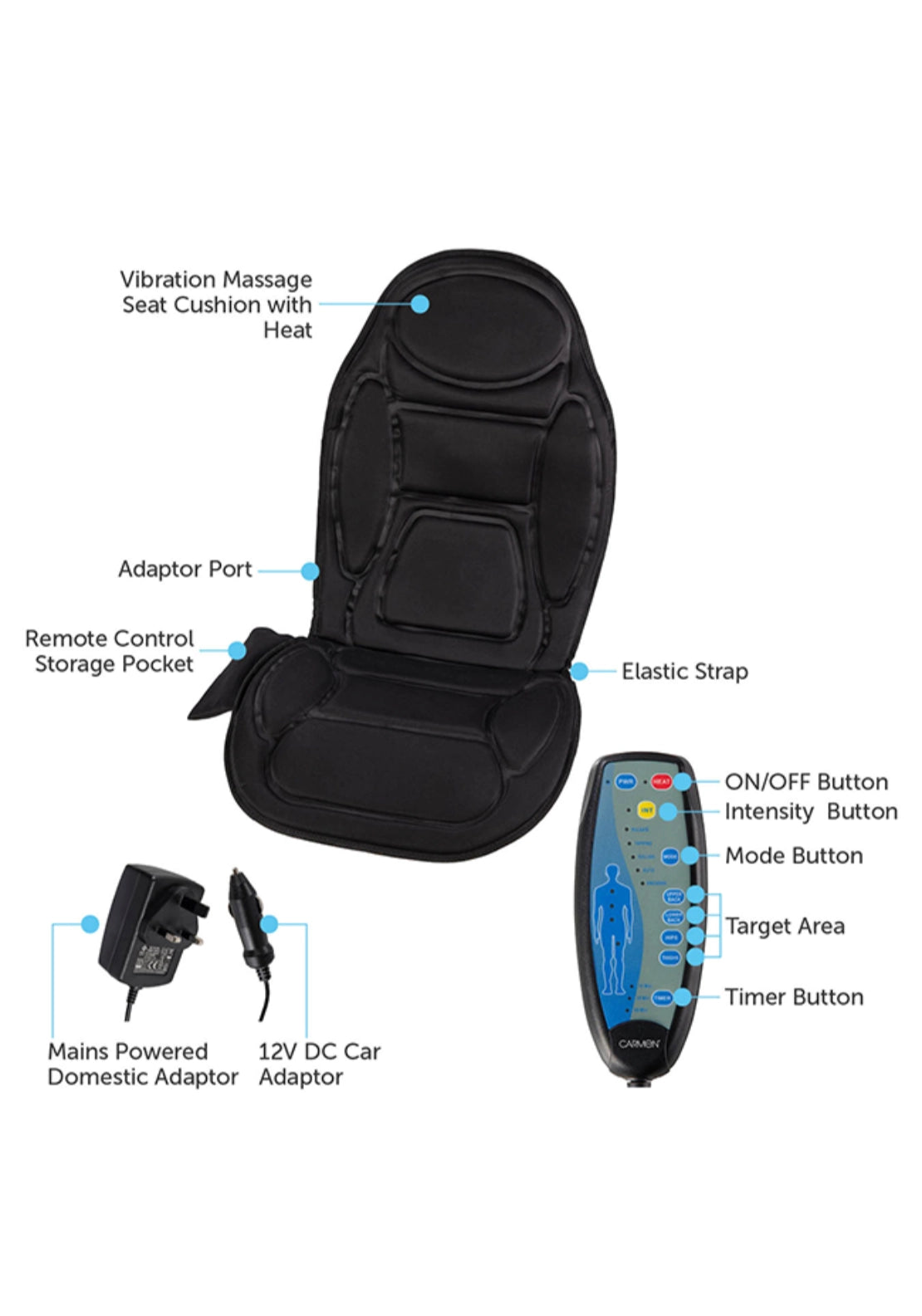 Carmen Massage Vibration Heated Seat Cushion | C81133 6 Shaws Department Stores