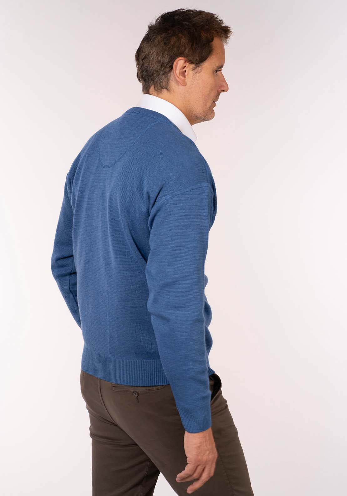 Yeats Plain V Neck Knit - Denim 3 Shaws Department Stores