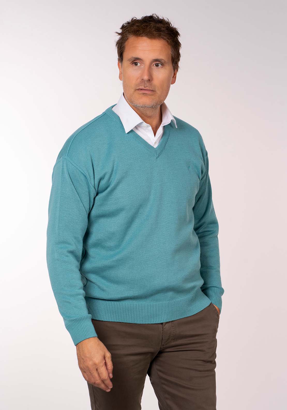 Yeats Plain V Neck Knit - Malta Mint 4 Shaws Department Stores