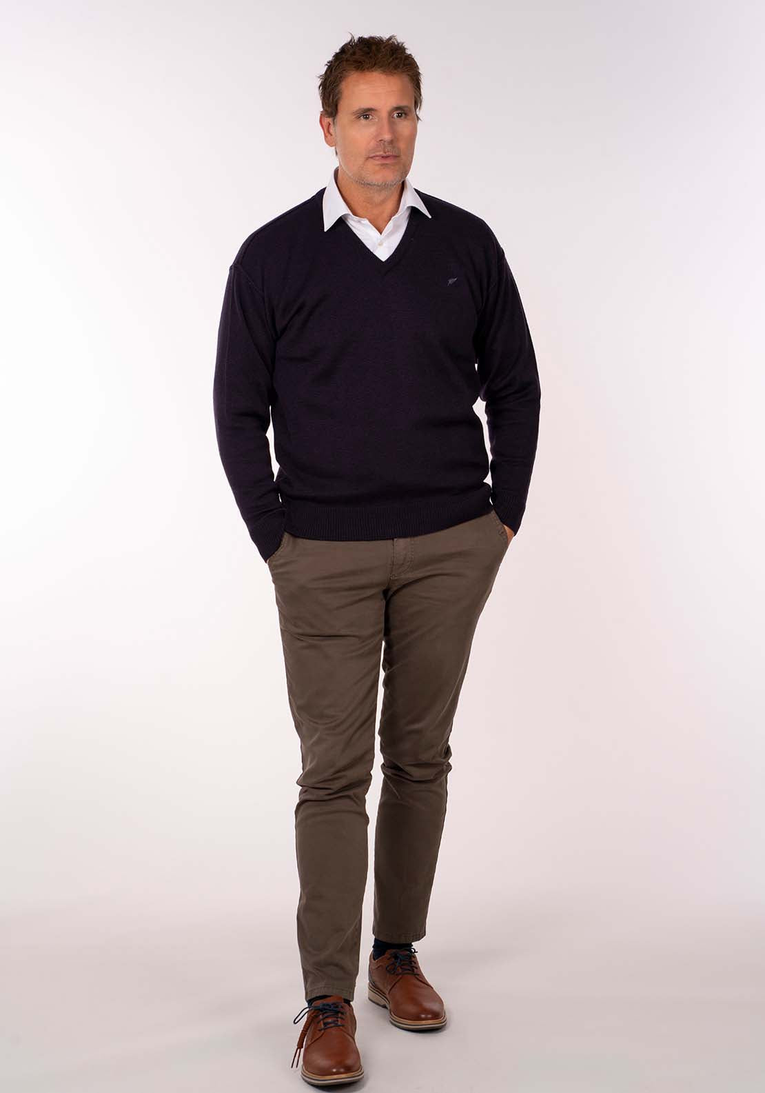 Yeats Plain V Neck Knit - Poker 2 Shaws Department Stores