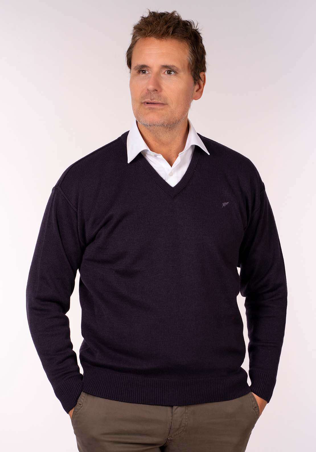 Yeats Plain V Neck Knit - Poker 4 Shaws Department Stores