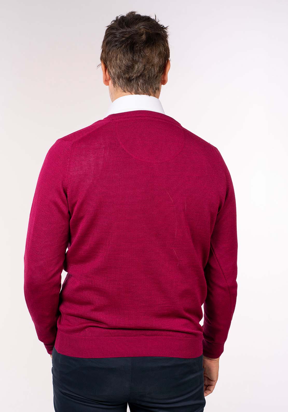 Yeats Mens V-Neck Merino Wool Jumper - Pink 3 Shaws Department Stores