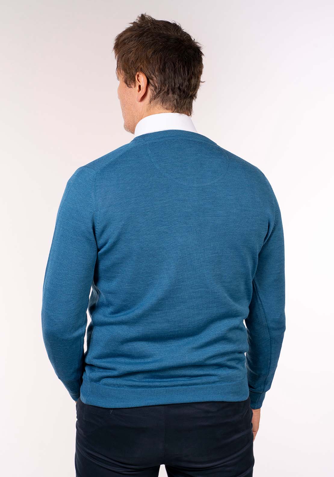Yeats Mens V-Neck Merino Wool Jumper - Blue 3 Shaws Department Stores