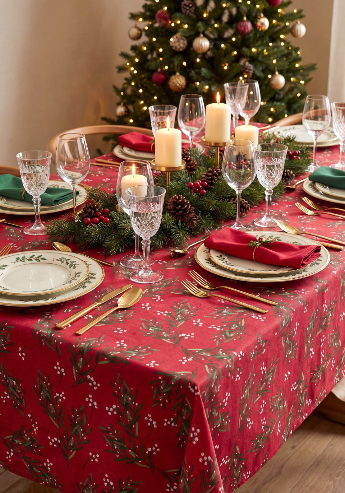 Holly & Berry Tablecloth - Red