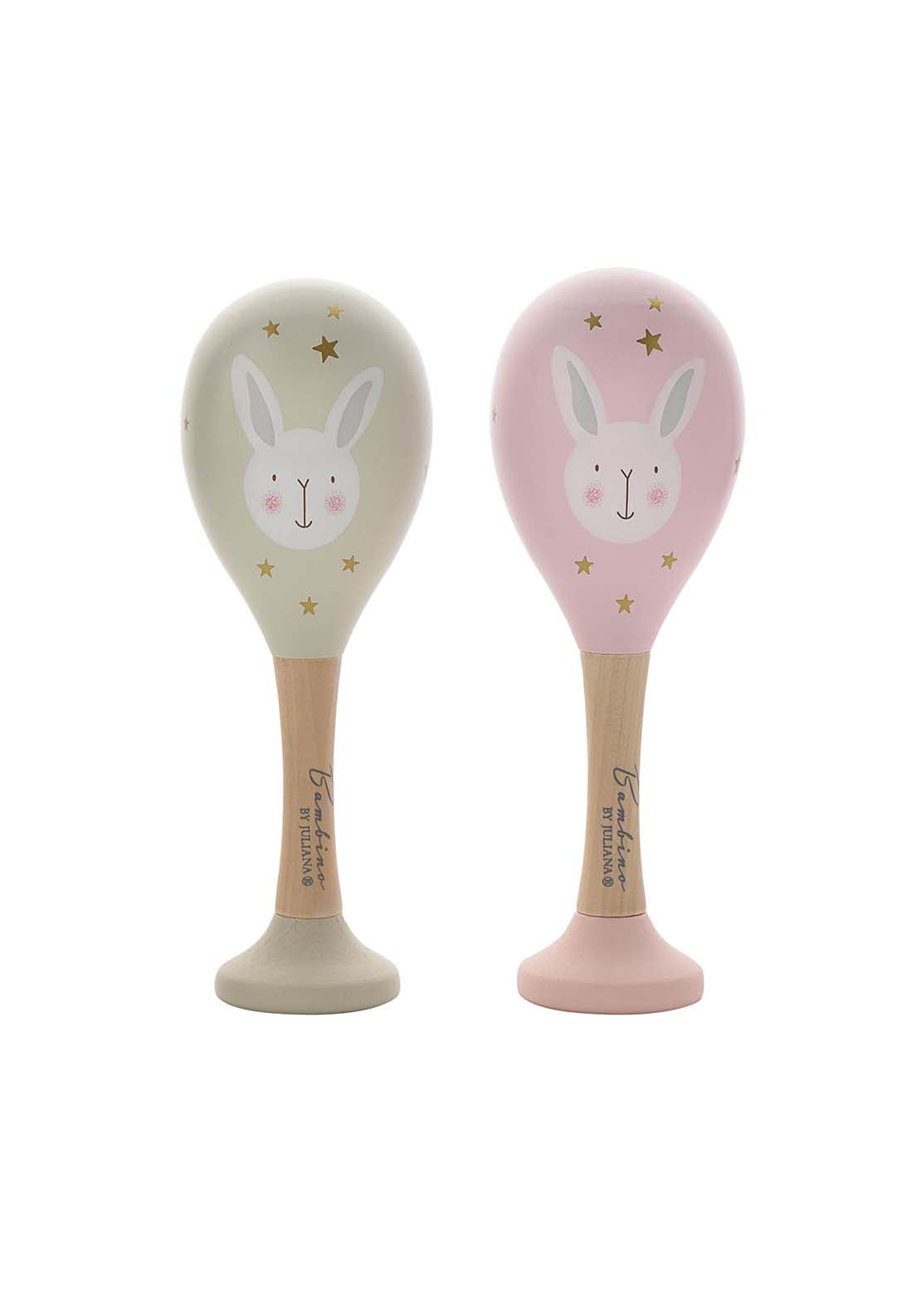 Bambino By Juliana Toy Wooden Maracas Rabbit Pink 1 Shaws Department Stores