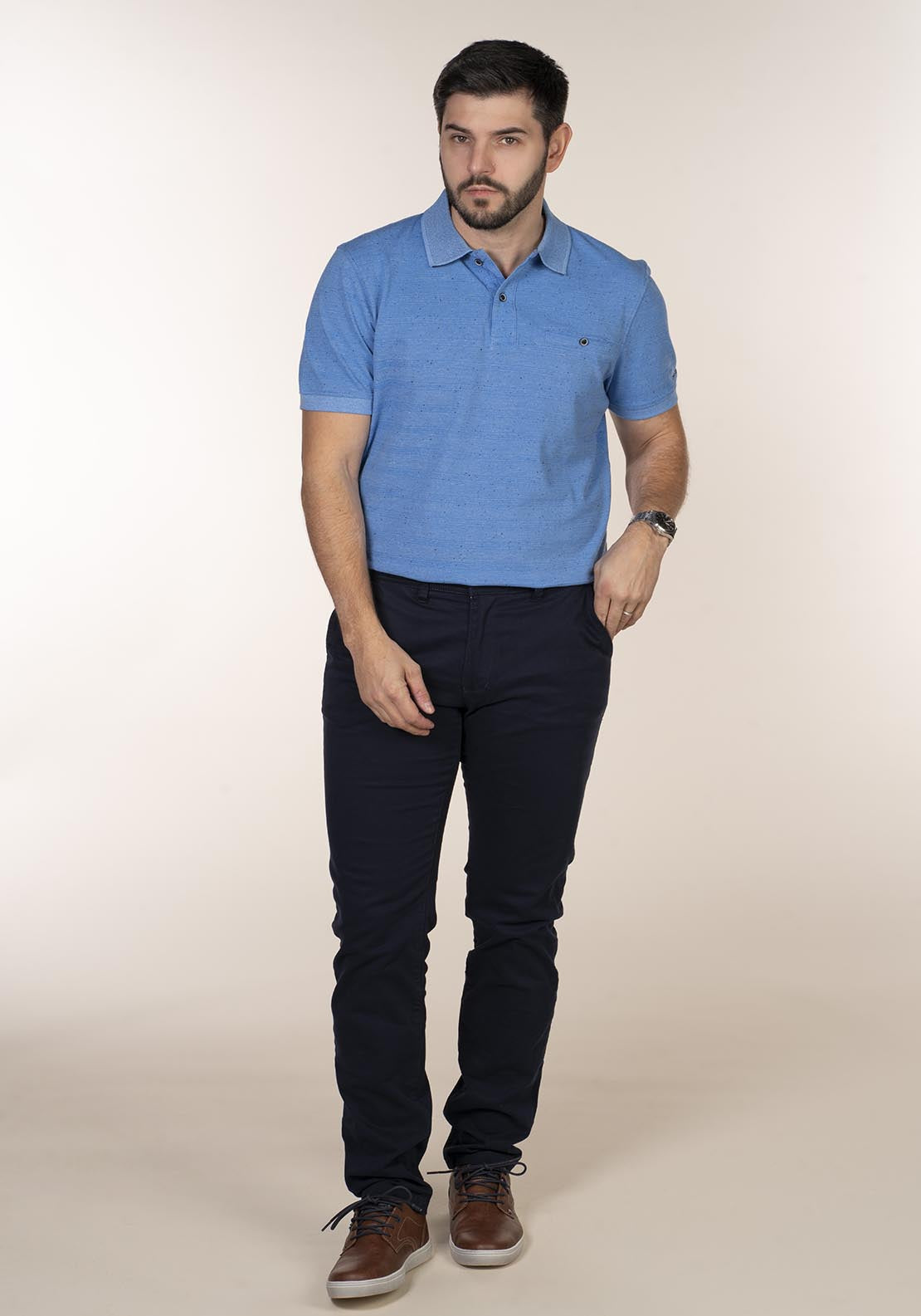 Chris Cayne Short Sleeve Slub Polo - Blue 1 Shaws Department Stores