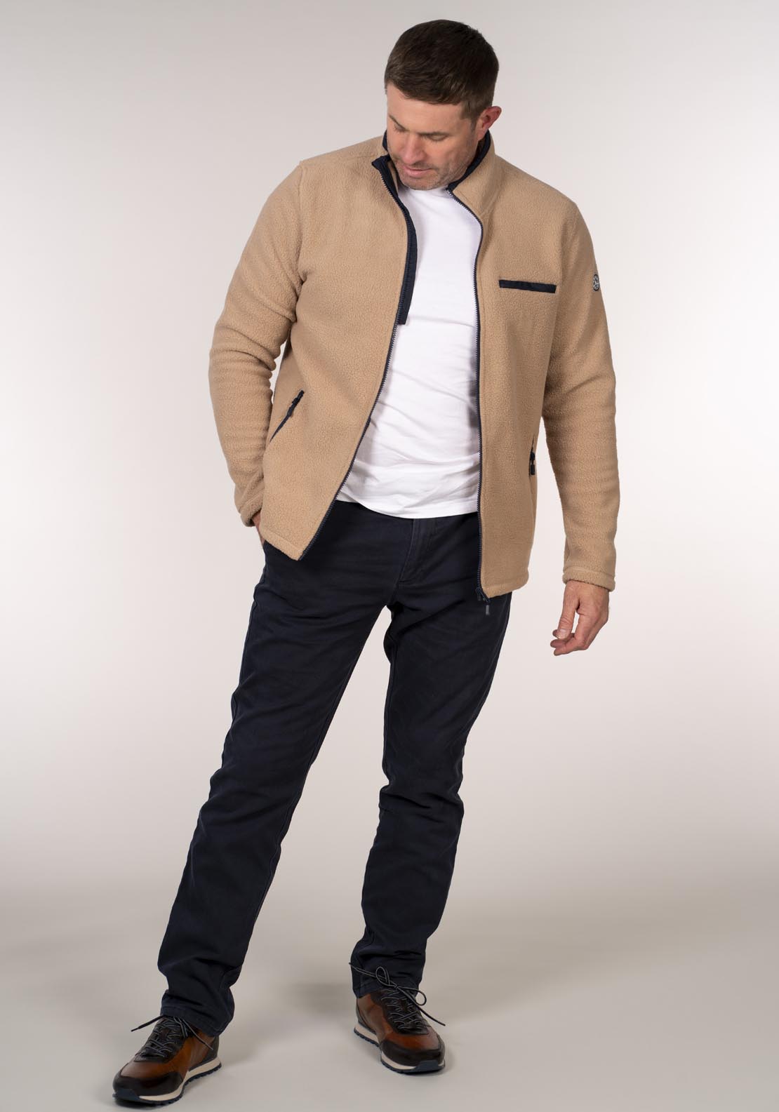 Chris Cayne Full Zip Teddy Fleece - Beige 7 Shaws Department Stores