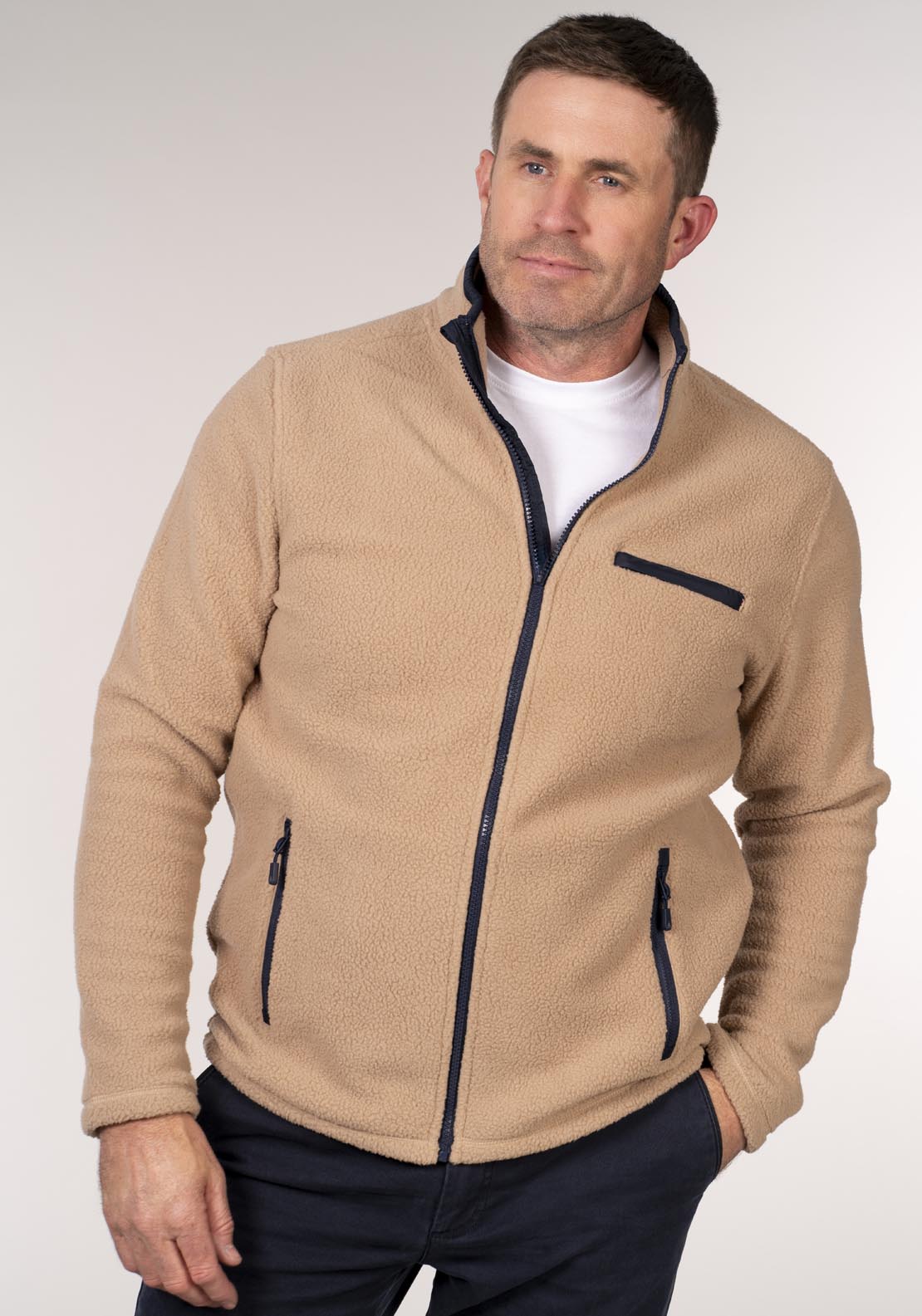 Chris Cayne Full Zip Teddy Fleece - Beige 1 Shaws Department Stores