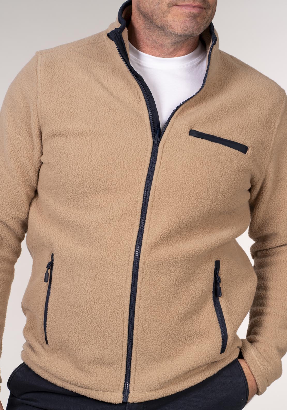 Chris Cayne Full Zip Teddy Fleece - Beige 6 Shaws Department Stores