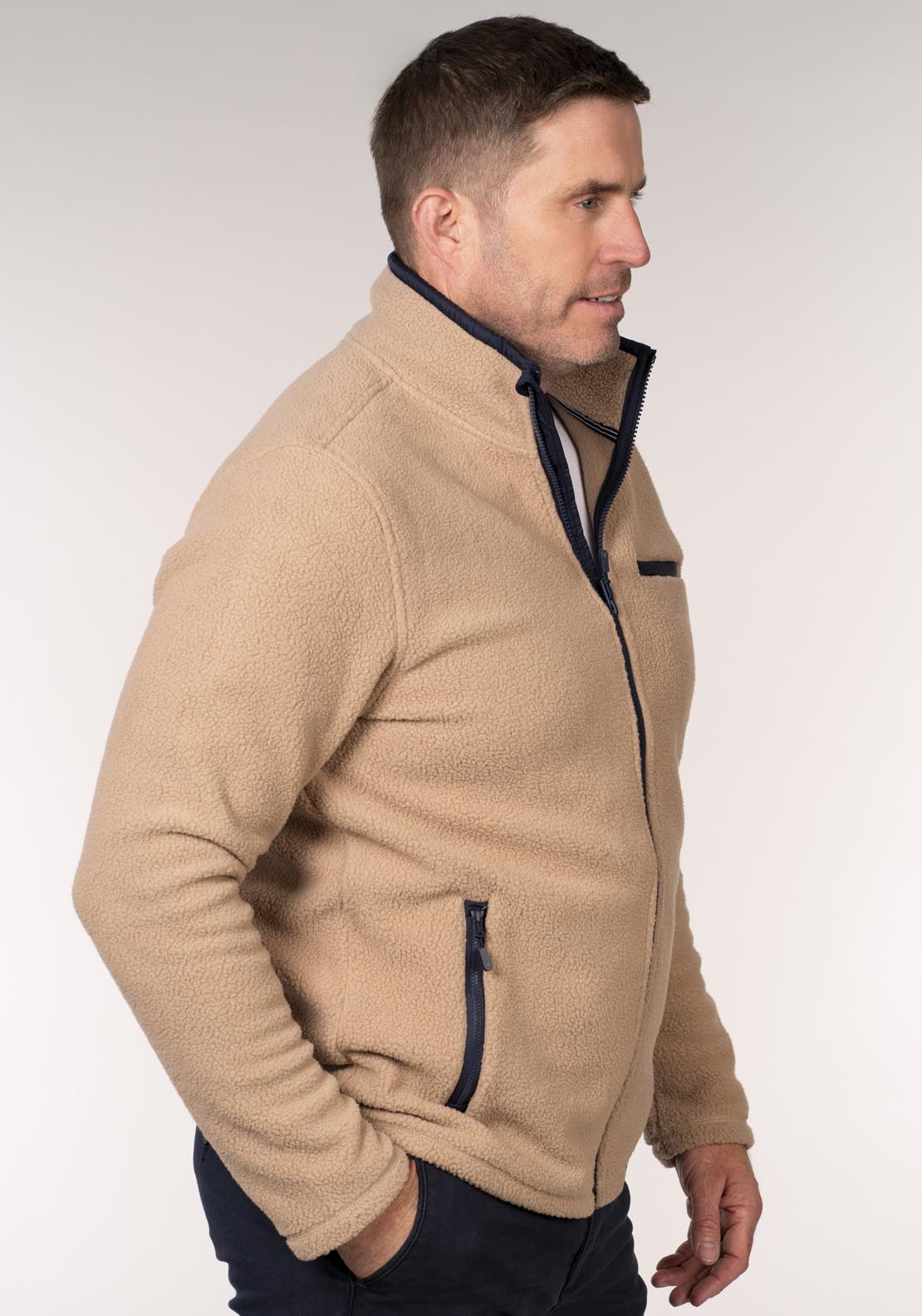Chris Cayne Full Zip Teddy Fleece - Beige 5 Shaws Department Stores