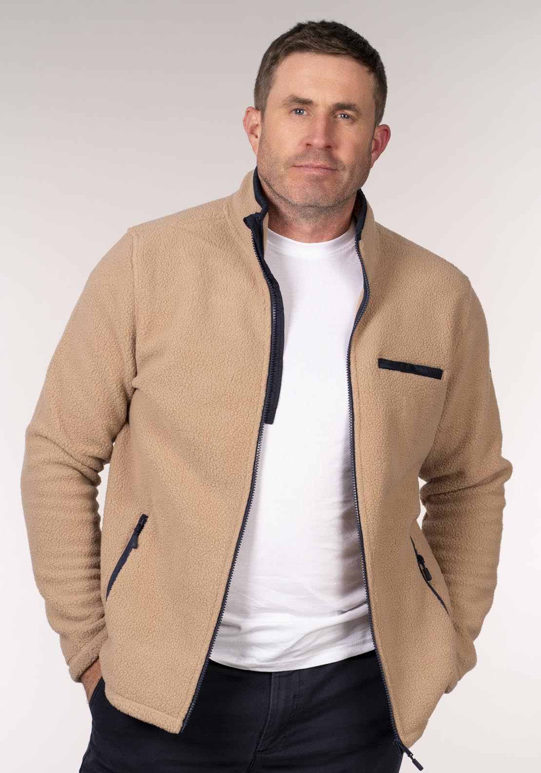 Chris Cayne Full Zip Teddy Fleece - Beige 4 Shaws Department Stores