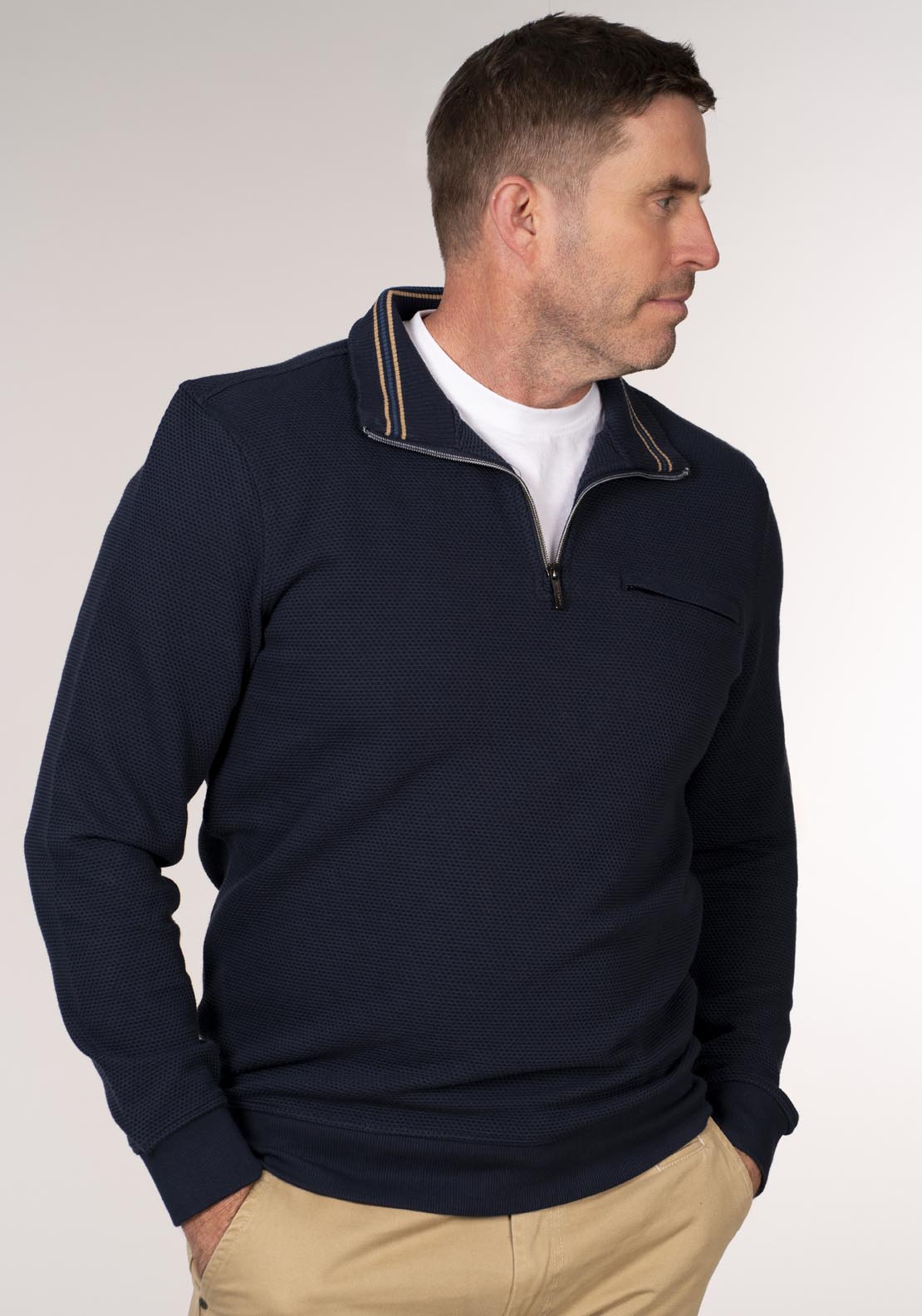 Chris Cayne 1/4 Zip Sweater With Chest Pocket - Blue 3 Shaws Department Stores