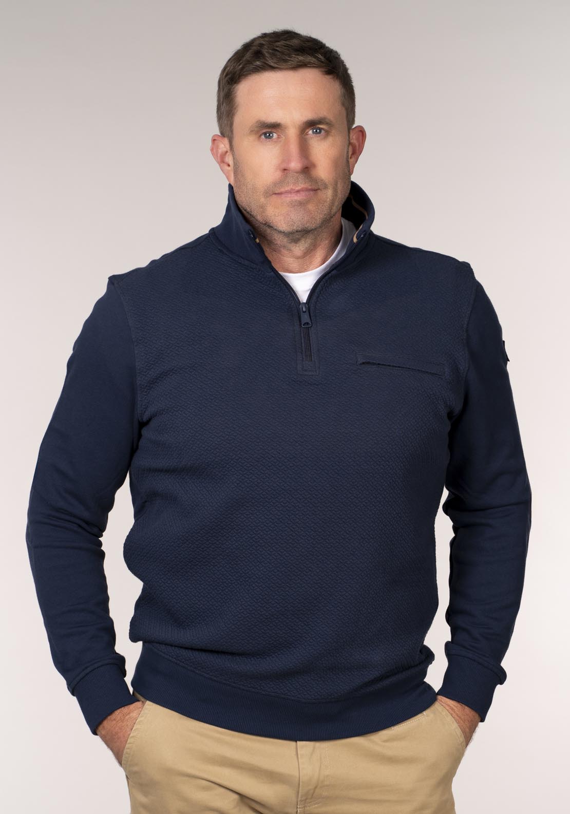 Chris Cayne 1/4 Zip Sweater With Chest Pocket - Blue 1 Shaws Department Stores