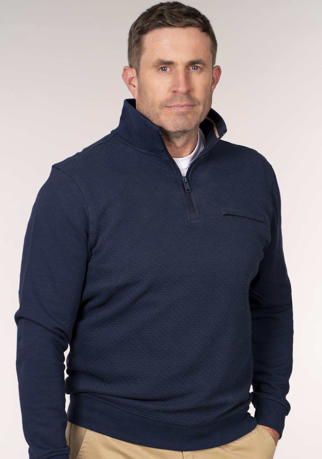 Chris Cayne 1/4 Zip Sweater With Chest Pocket - Blue 4 Shaws Department Stores