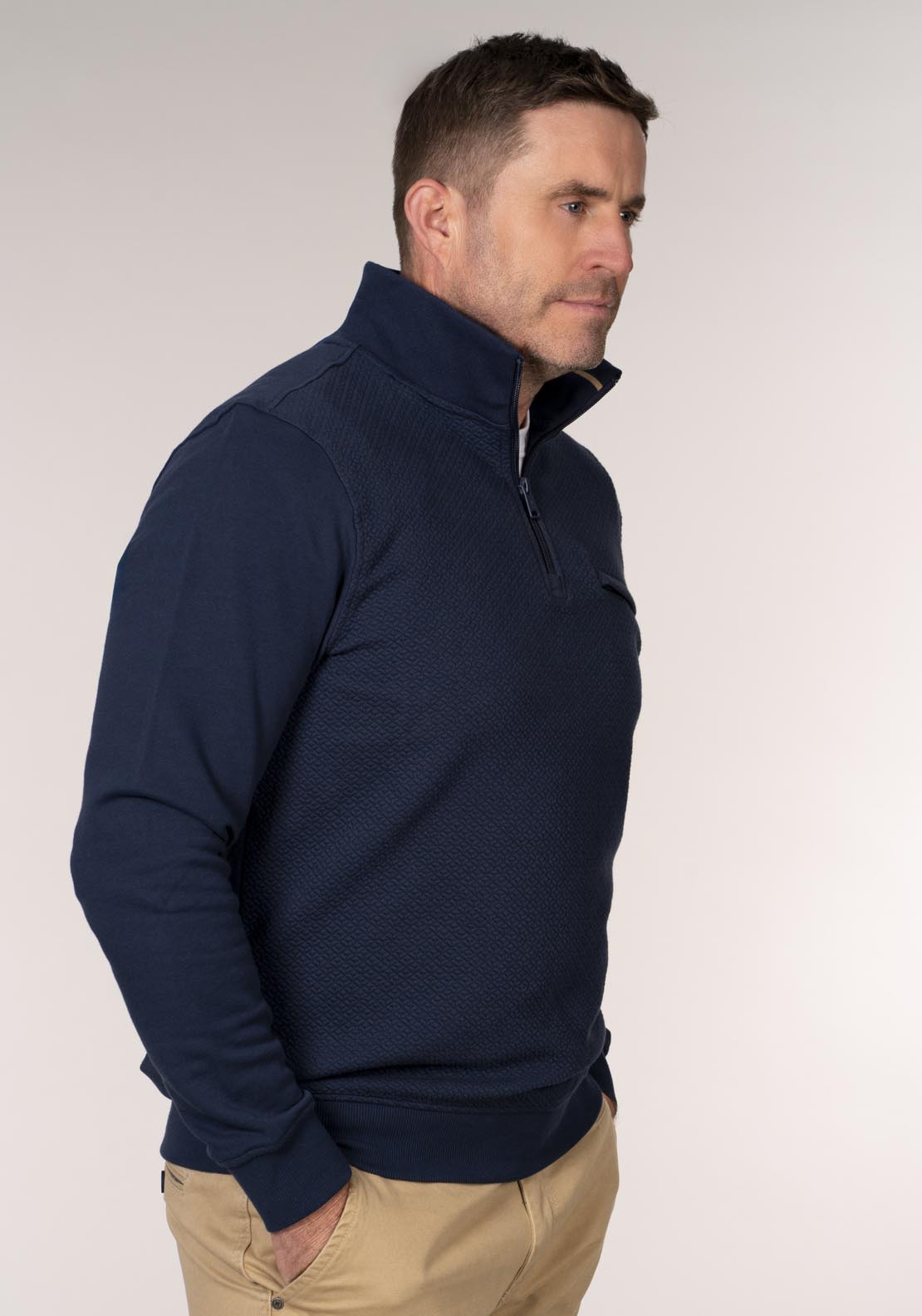 Chris Cayne 1/4 Zip Sweater With Chest Pocket - Blue 3 Shaws Department Stores