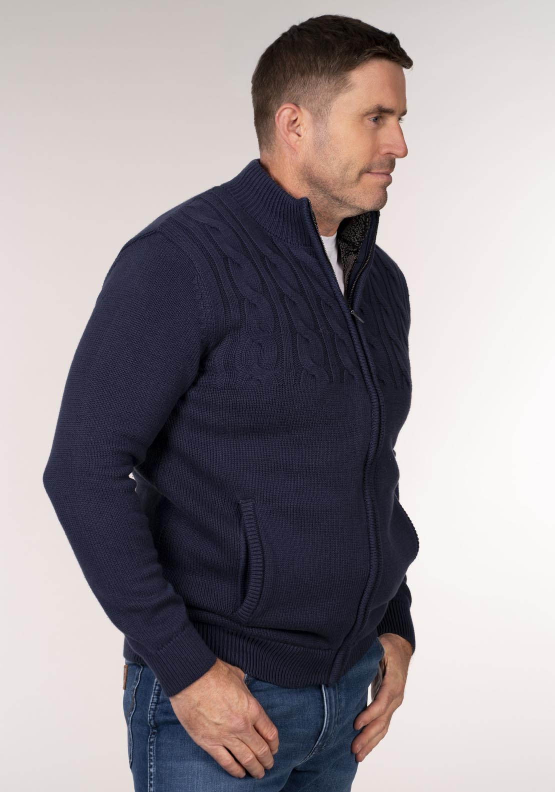 Chris Cayne Teddy Lined Full-Zip Fleece Knit - Blue 3 Shaws Department Stores