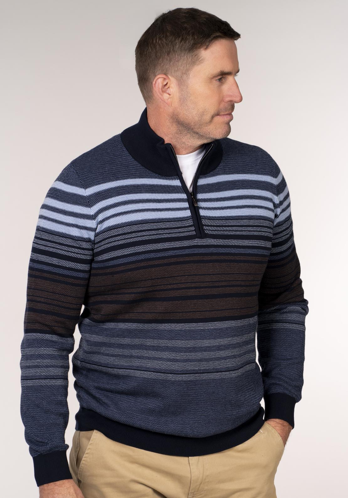 Chris Cayne 1/4 Zip Striped Knit Pullover - Multicolour 1 Shaws Department Stores