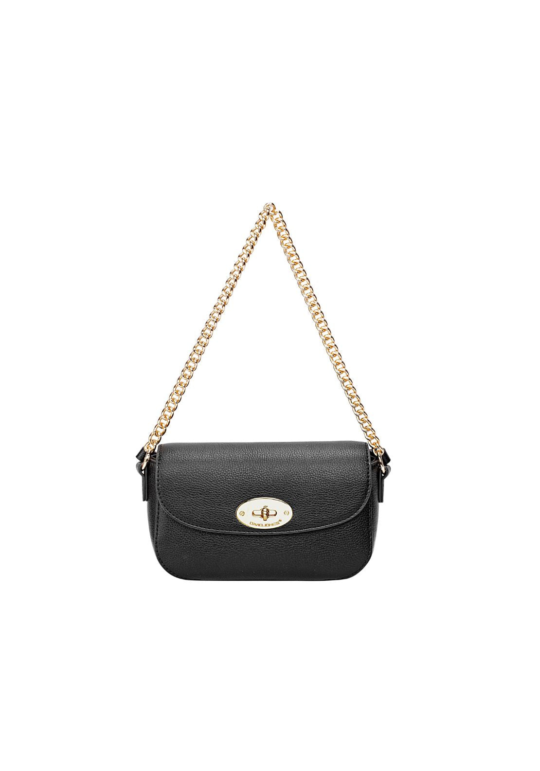 David Jones Small Gold Chain Clasp Bag - Black 1 Shaws Department Stores