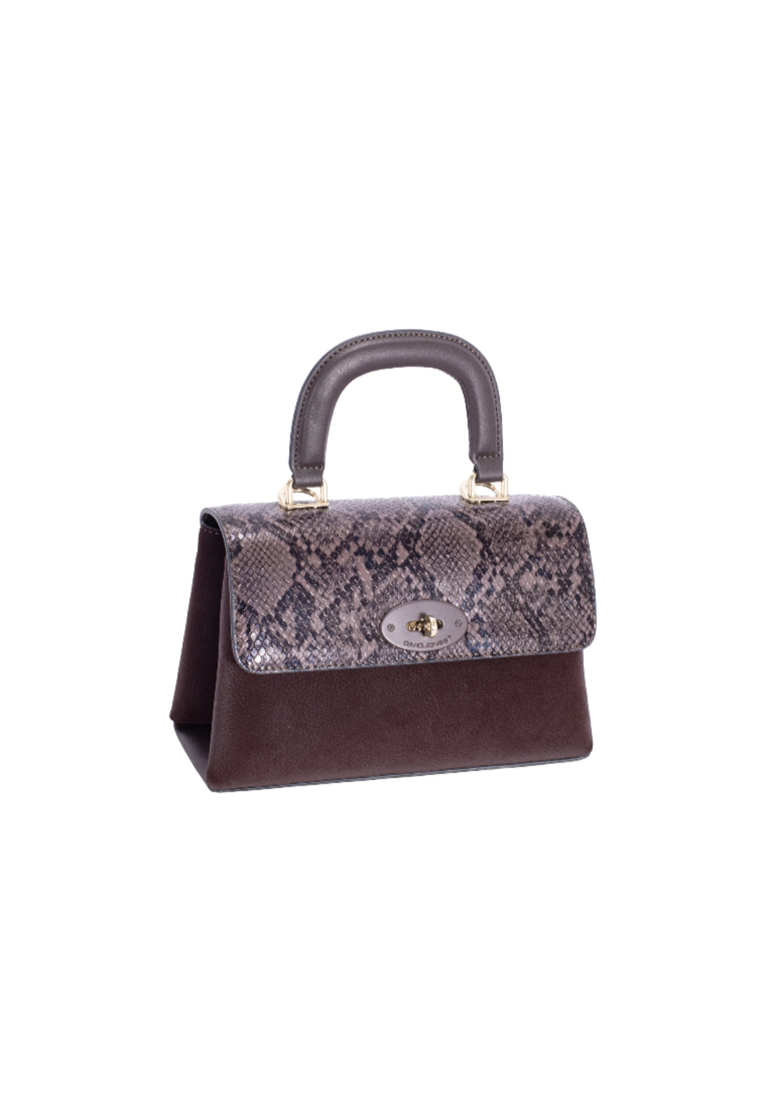 Faux Snake Flap Top Handle Bag - Hot Chocolate