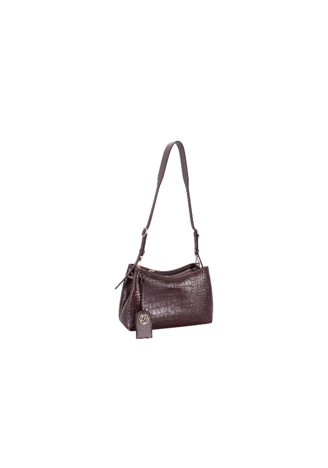 Faux Croc Multi-Pocket Shoulder Bag - Hot Chocolate