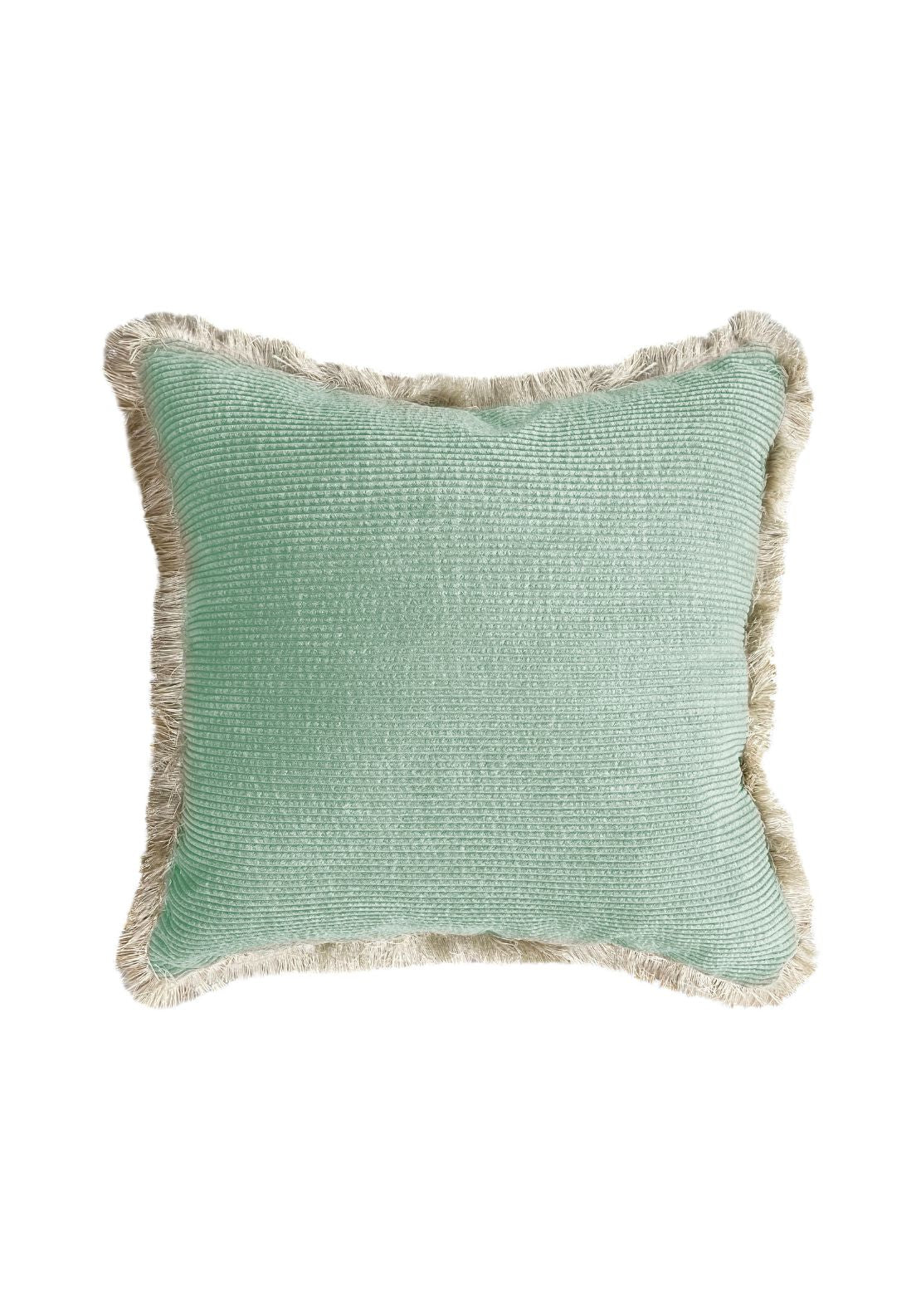 The Home Collection Textured Ribbed Cushion With Fringed Edge - Green 1 Shaws Department Stores