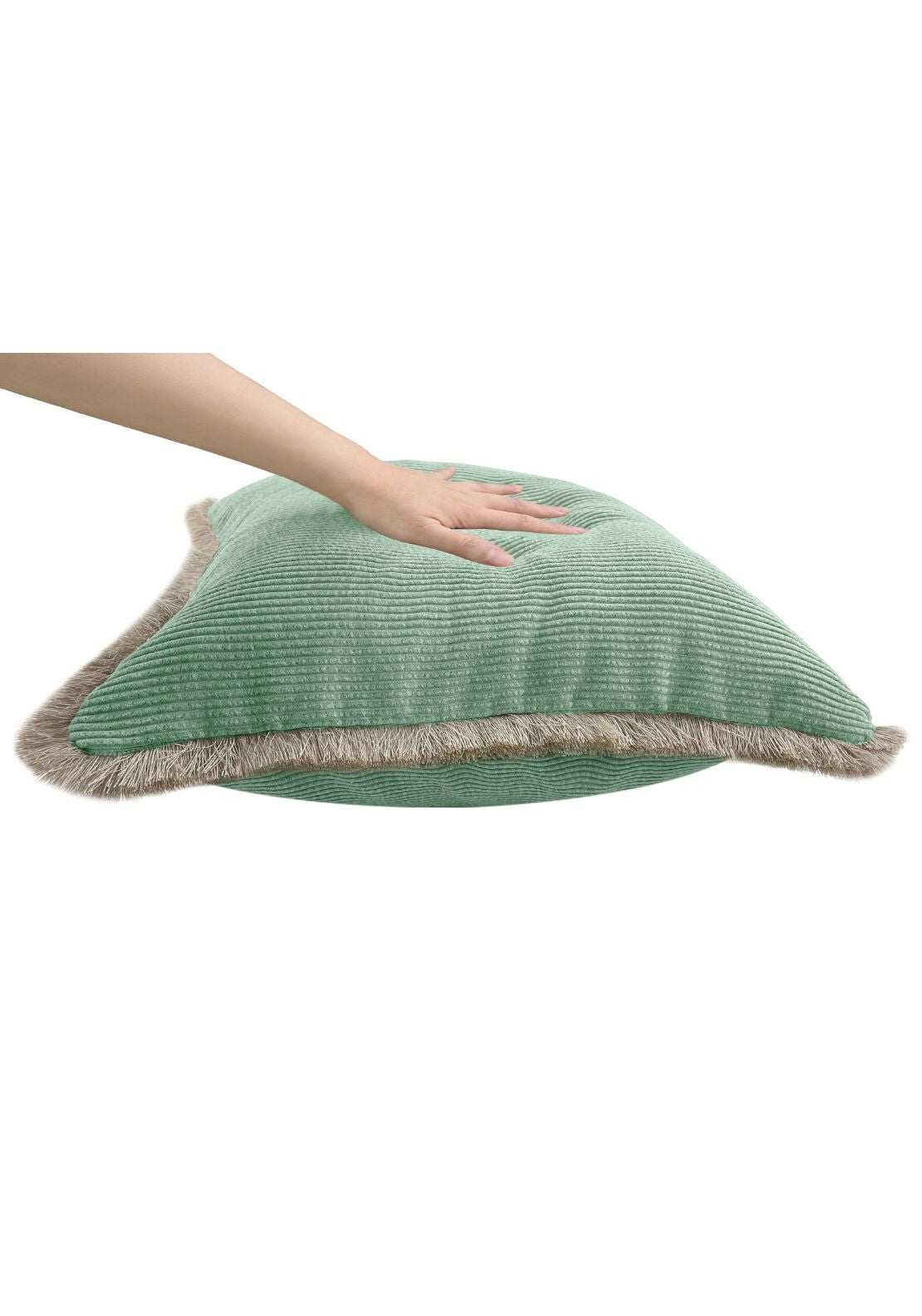 The Home Collection Textured Ribbed Cushion With Fringed Edge - Green 2 Shaws Department Stores
