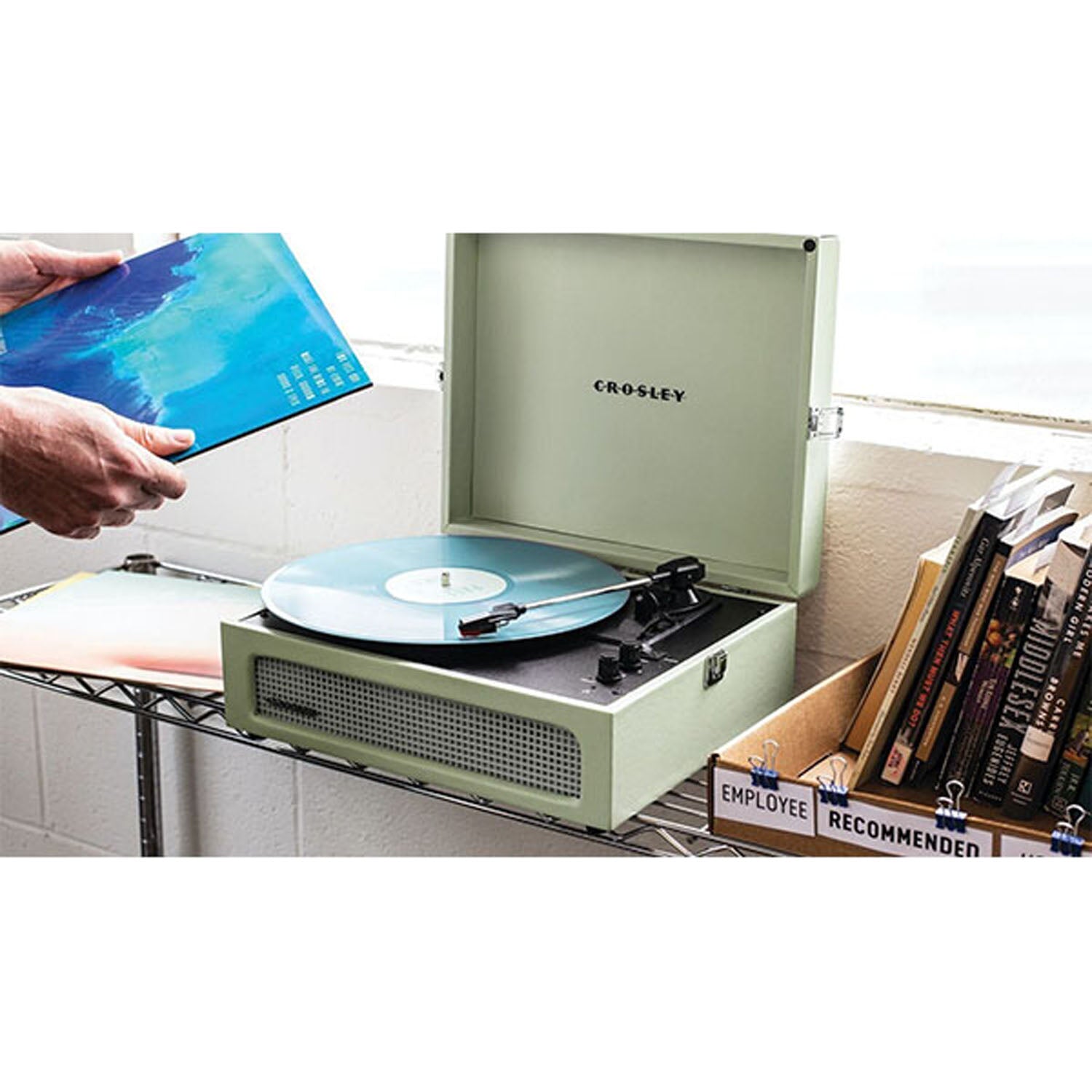 Crosley Voyager Portable Turntable with Bluetooth Receiver and Built-in Speakers - Sage - CR8017B-SA4 6 Shaws Department Stores