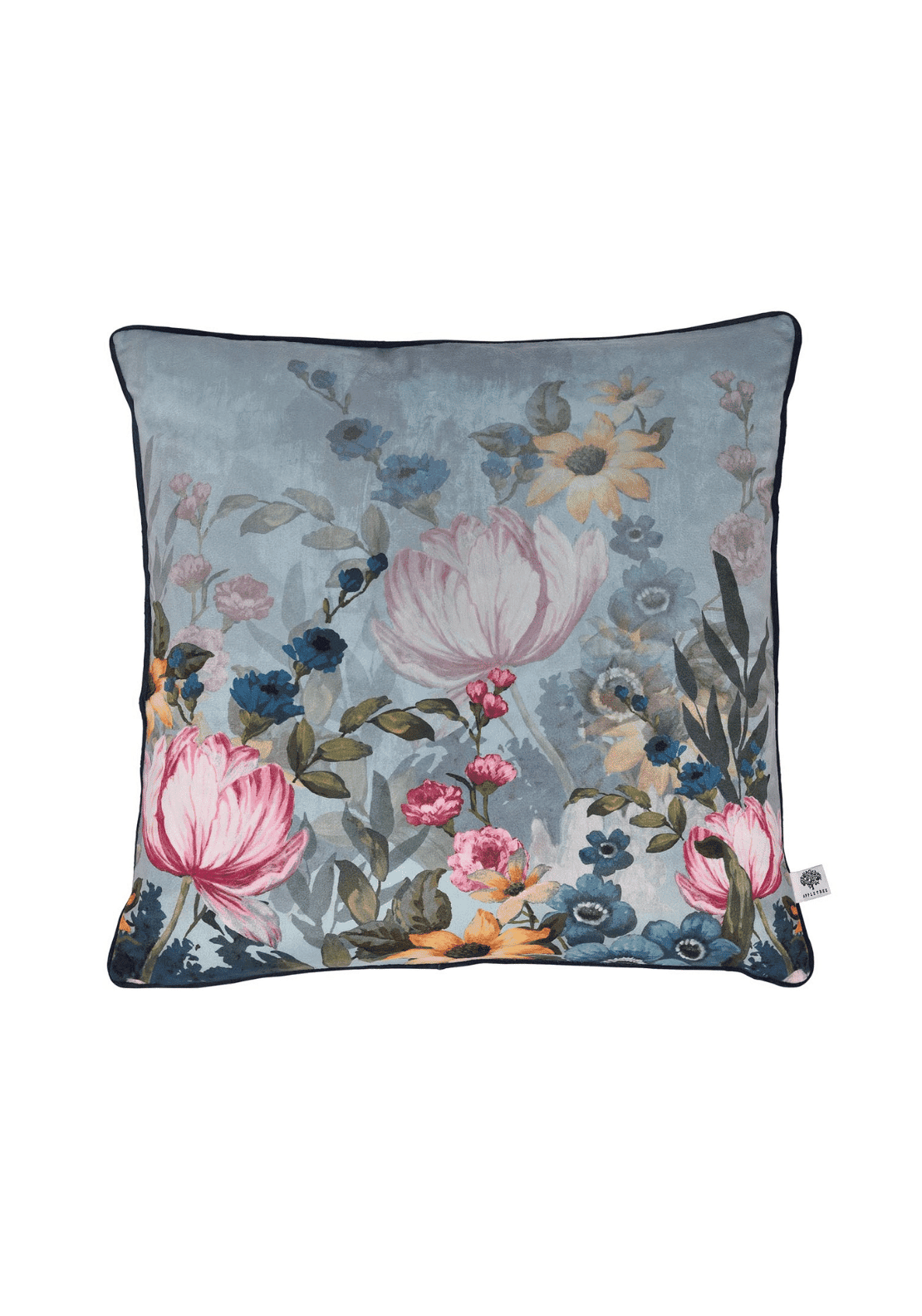 The Home Luyxury Collection Canterbury Printed Velvet Piped Cushion - Blue 1 Shaws Department Stores