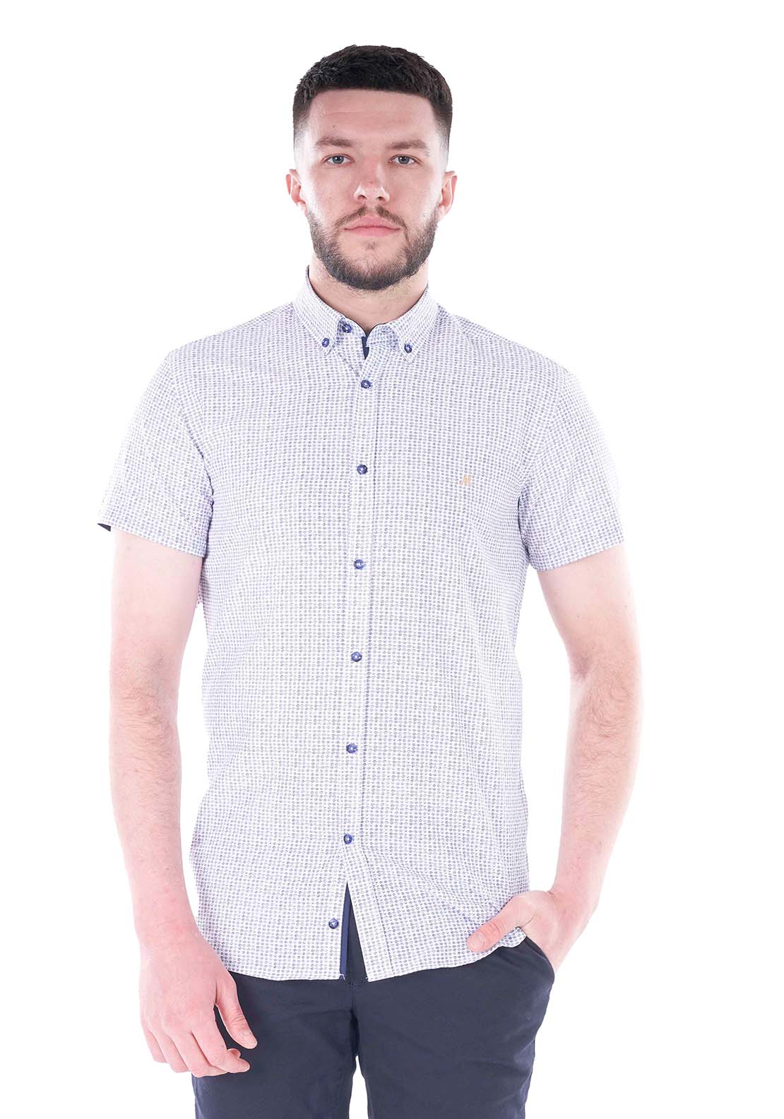 Mineral Chat Short Sleeve Shirt - White/beige 1 Shaws Department Stores