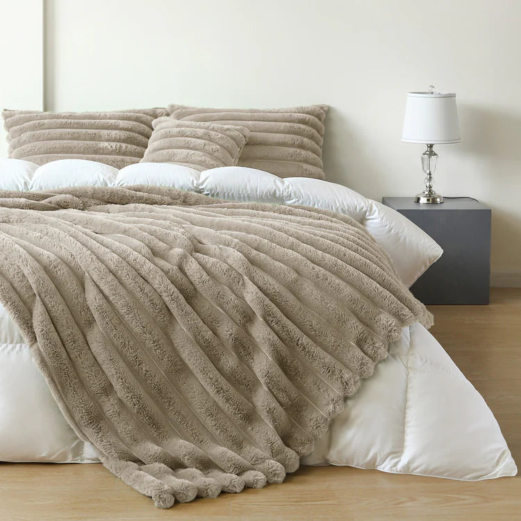 The Home Collection Cord Faux Fur Throw - Greige 1 Shaws Department Stores