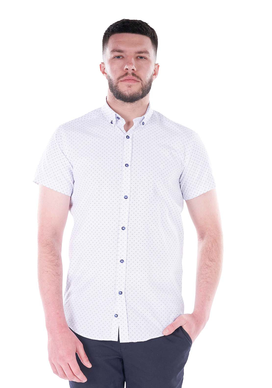 Mineral Conn Short Sleeve Shirt - White / Blue 1 Shaws Department Stores