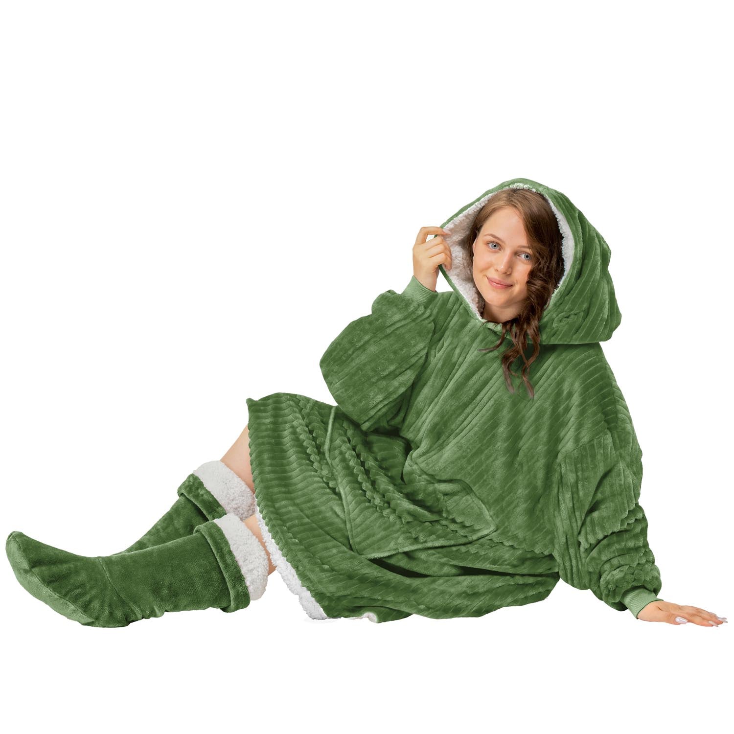 The Home Collection Thermal Warm Supersoft Sherpa Reverse Oversize Cord Cosy Robe - Green 2 Shaws Department Stores