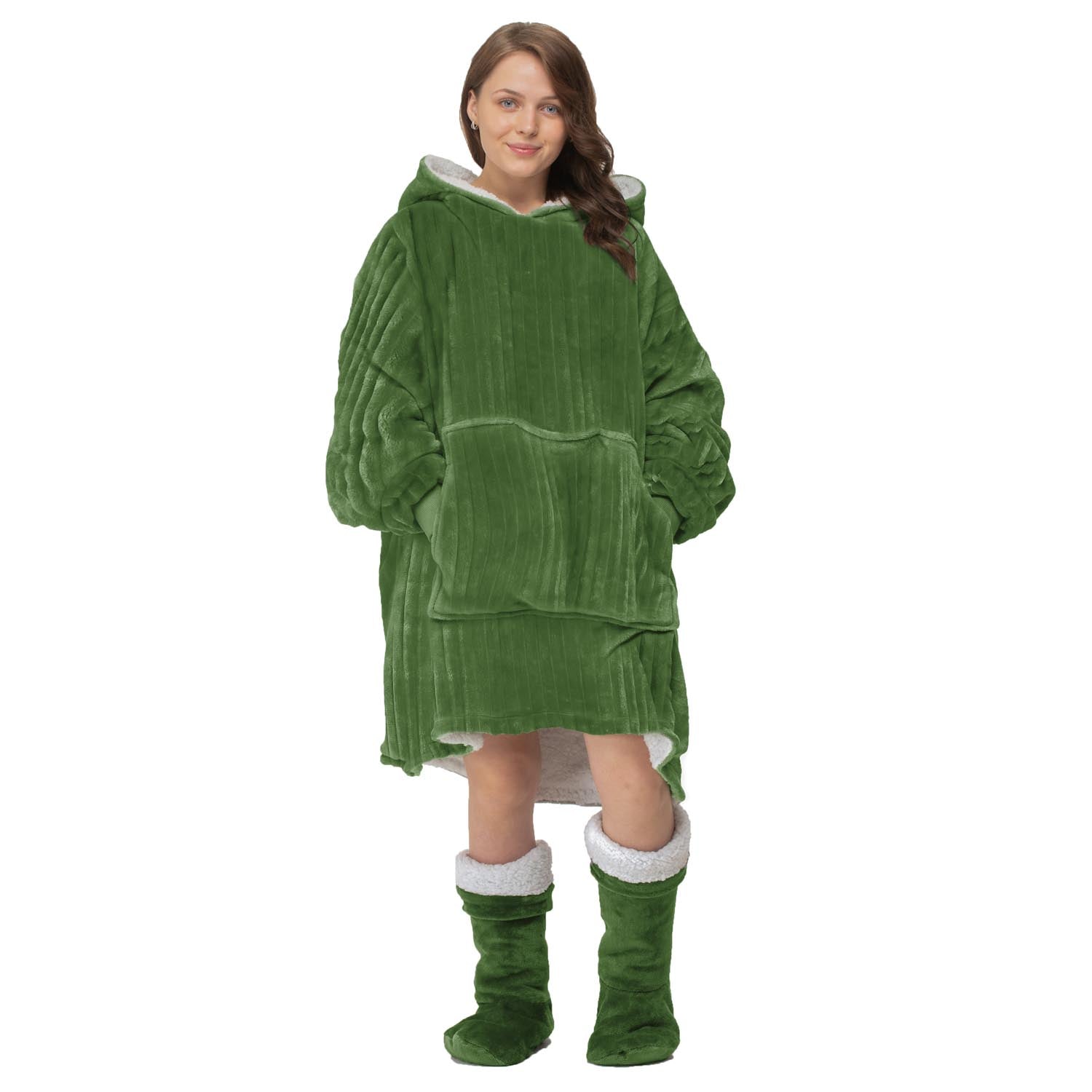 The Home Collection Thermal Warm Supersoft Sherpa Reverse Oversize Cord Cosy Robe - Green 1 Shaws Department Stores