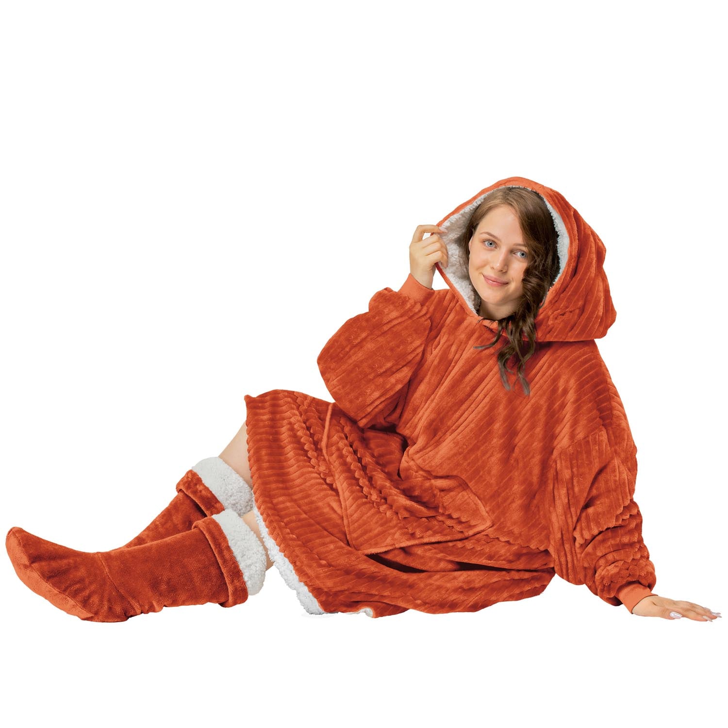 The Home Collection Thermal Warm Supersoft Sherpa Reverse Oversize Cord Cosy Robe - Orange 2 Shaws Department Stores