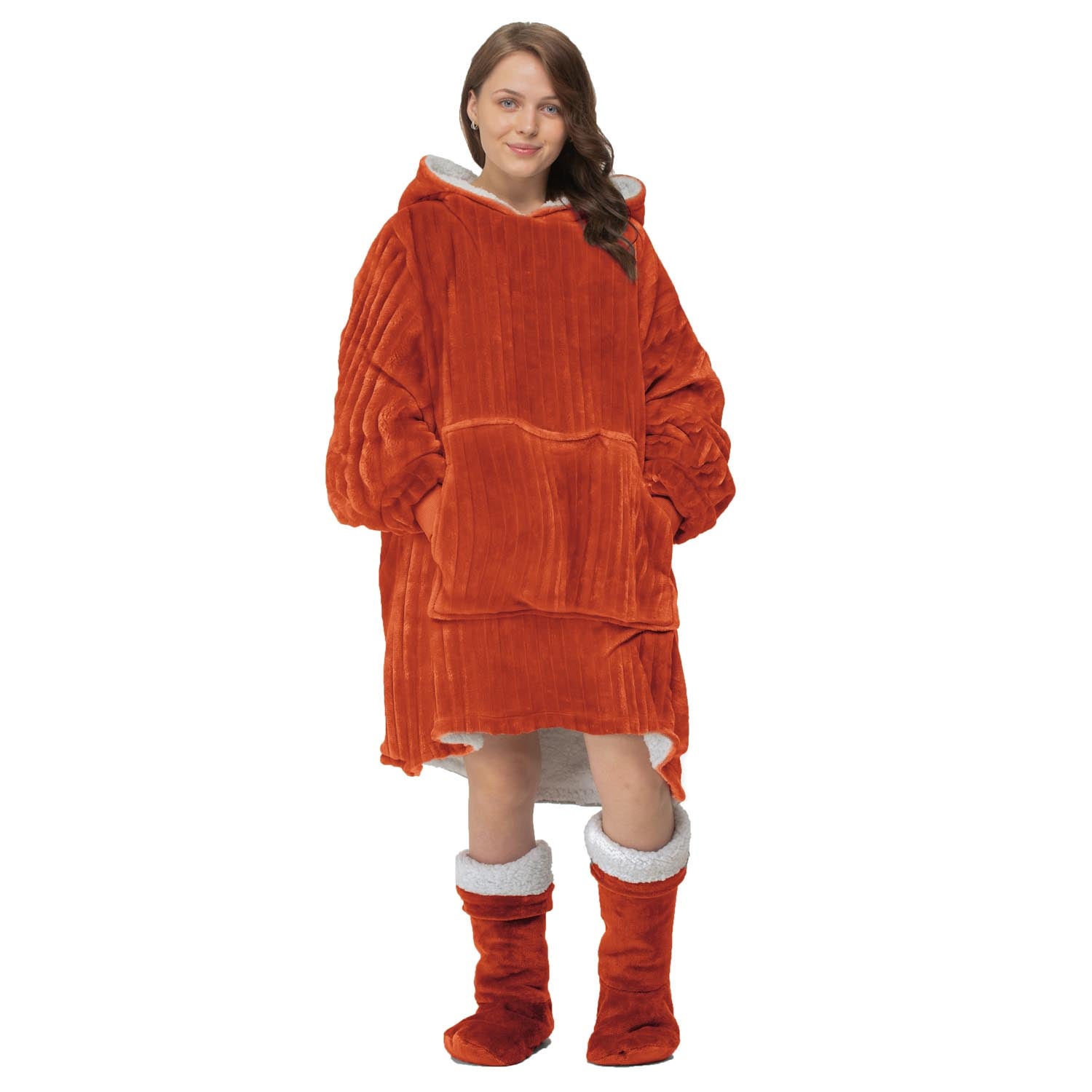 The Home Collection Thermal Warm Supersoft Sherpa Reverse Oversize Cord Cosy Robe - Orange 1 Shaws Department Stores